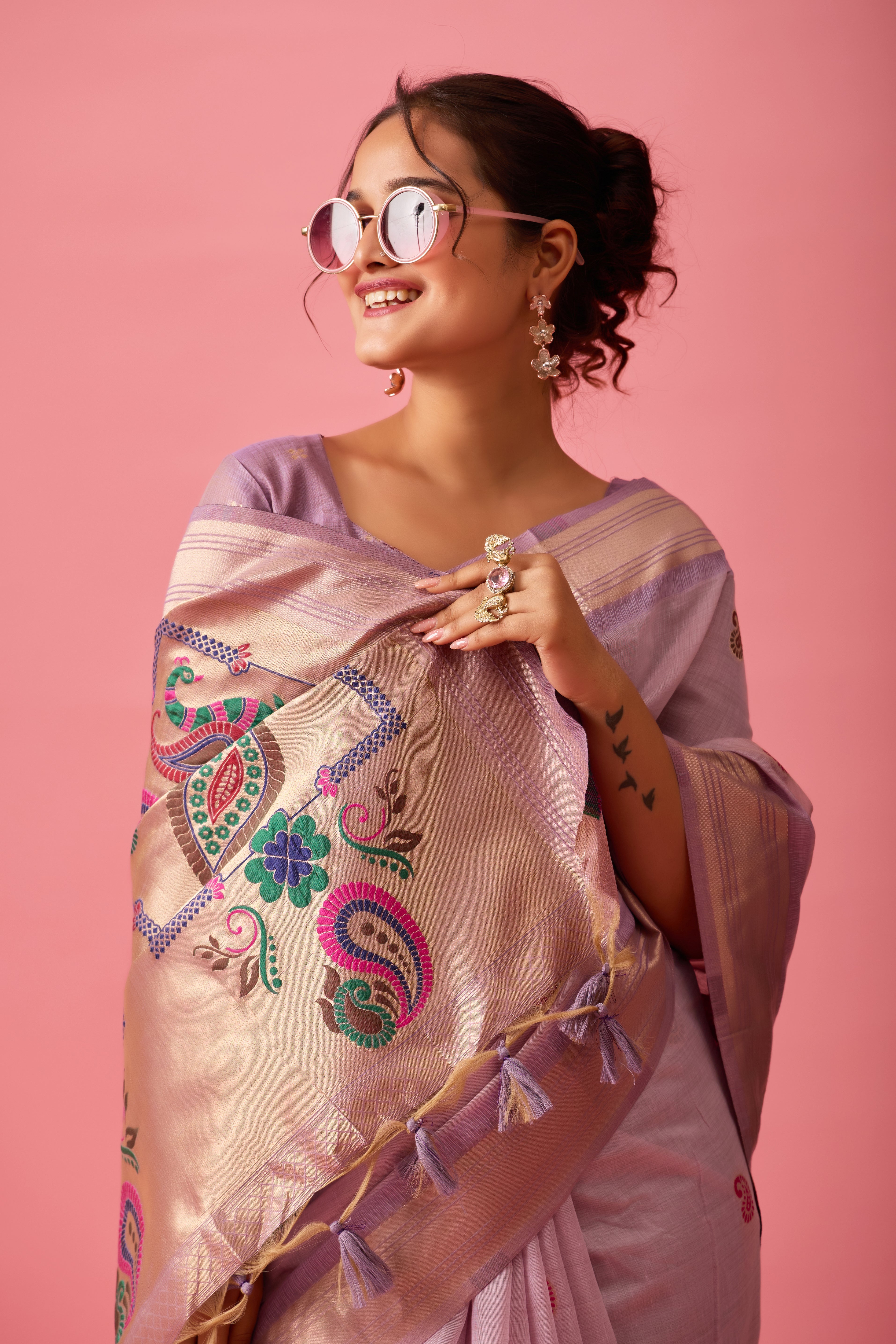 Nayara Paithani Cotton Silk Saree in Lavender
