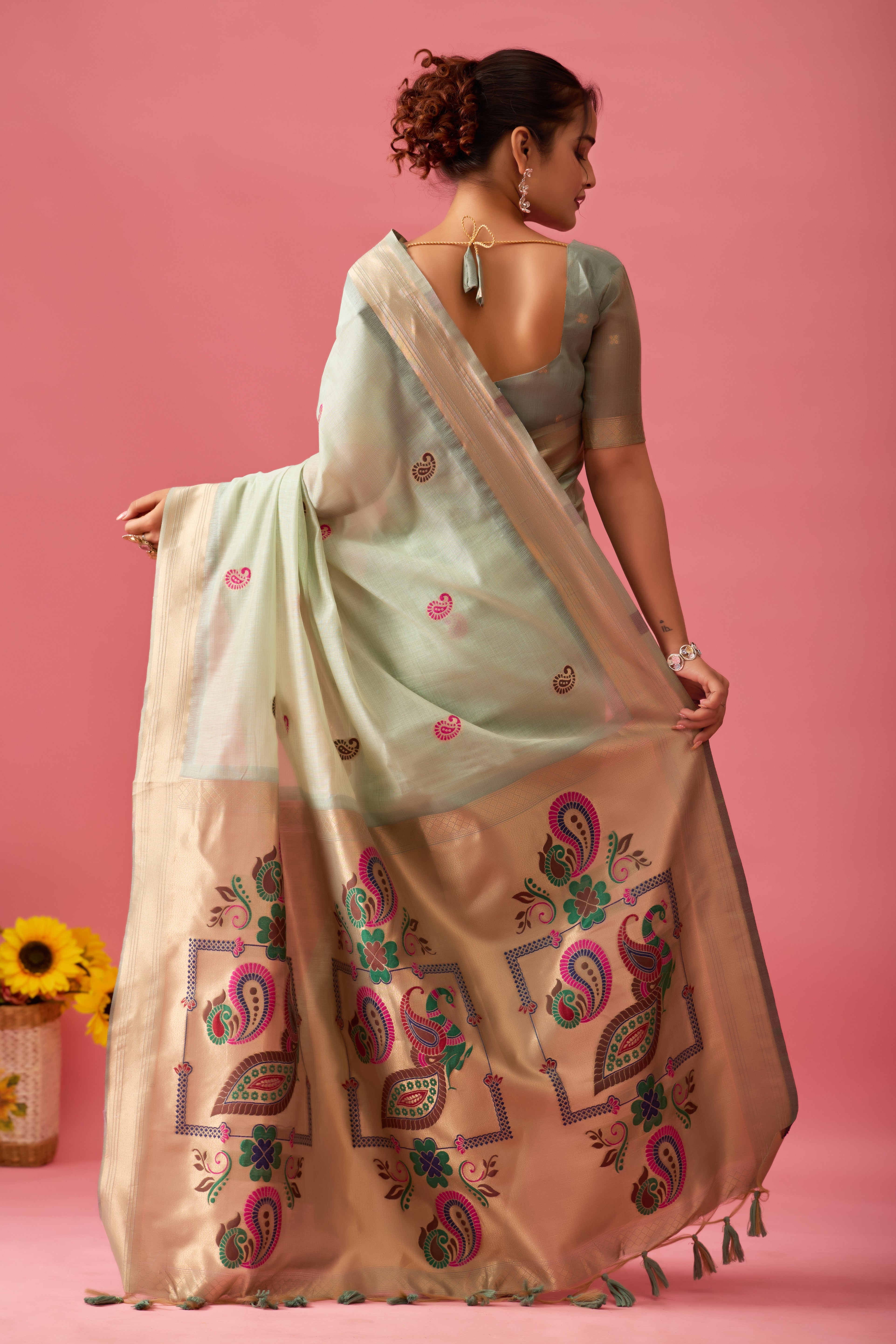 Nayara Paithani Cotton Silk Saree in Pista