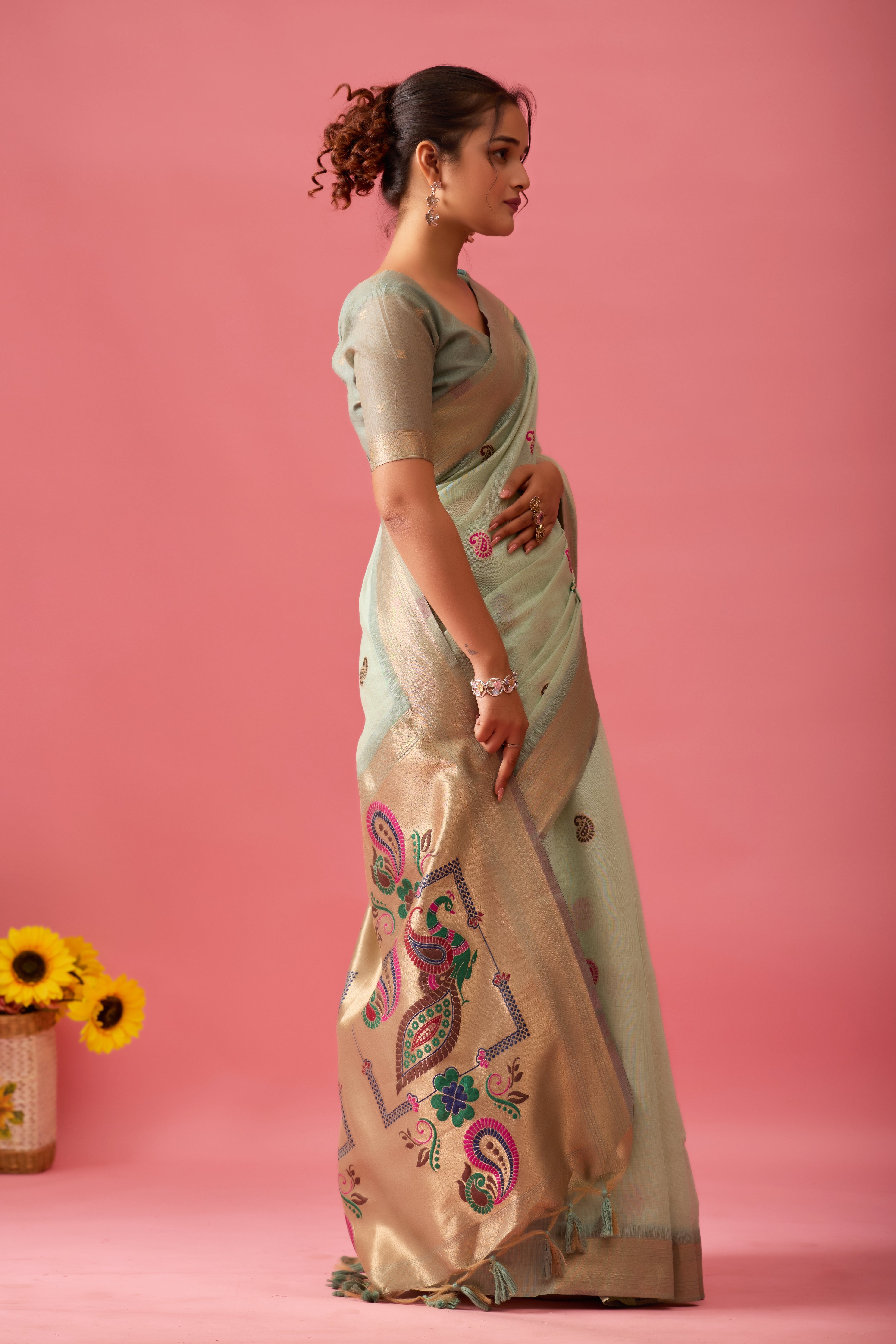 Nayara Paithani Cotton Silk Saree in Pista