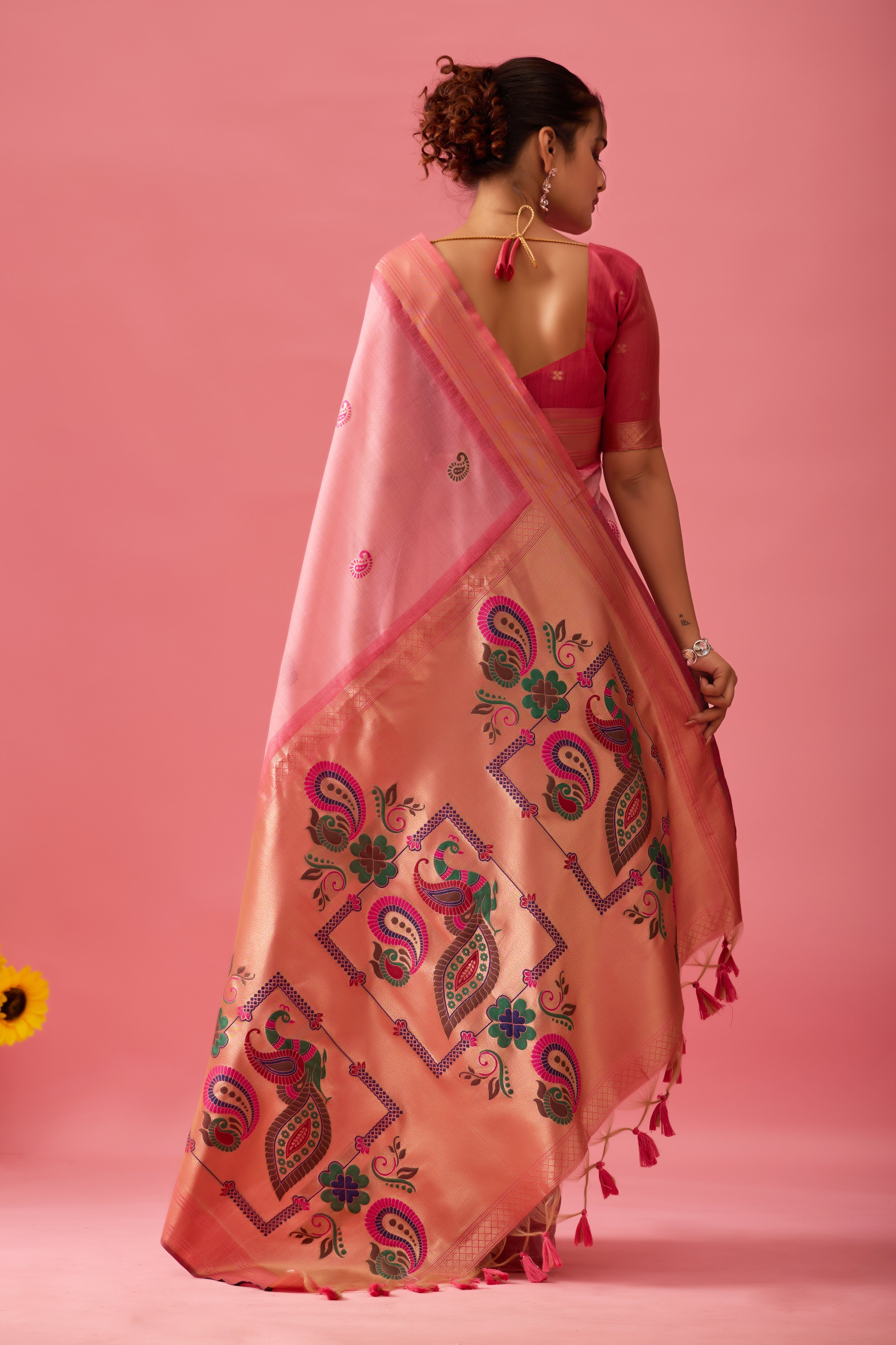 Nayara Paithani Cotton Silk Saree in Pink