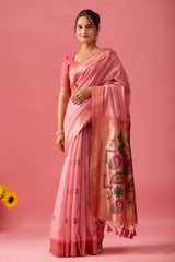 Nayara Paithani Cotton Silk Saree in Pink