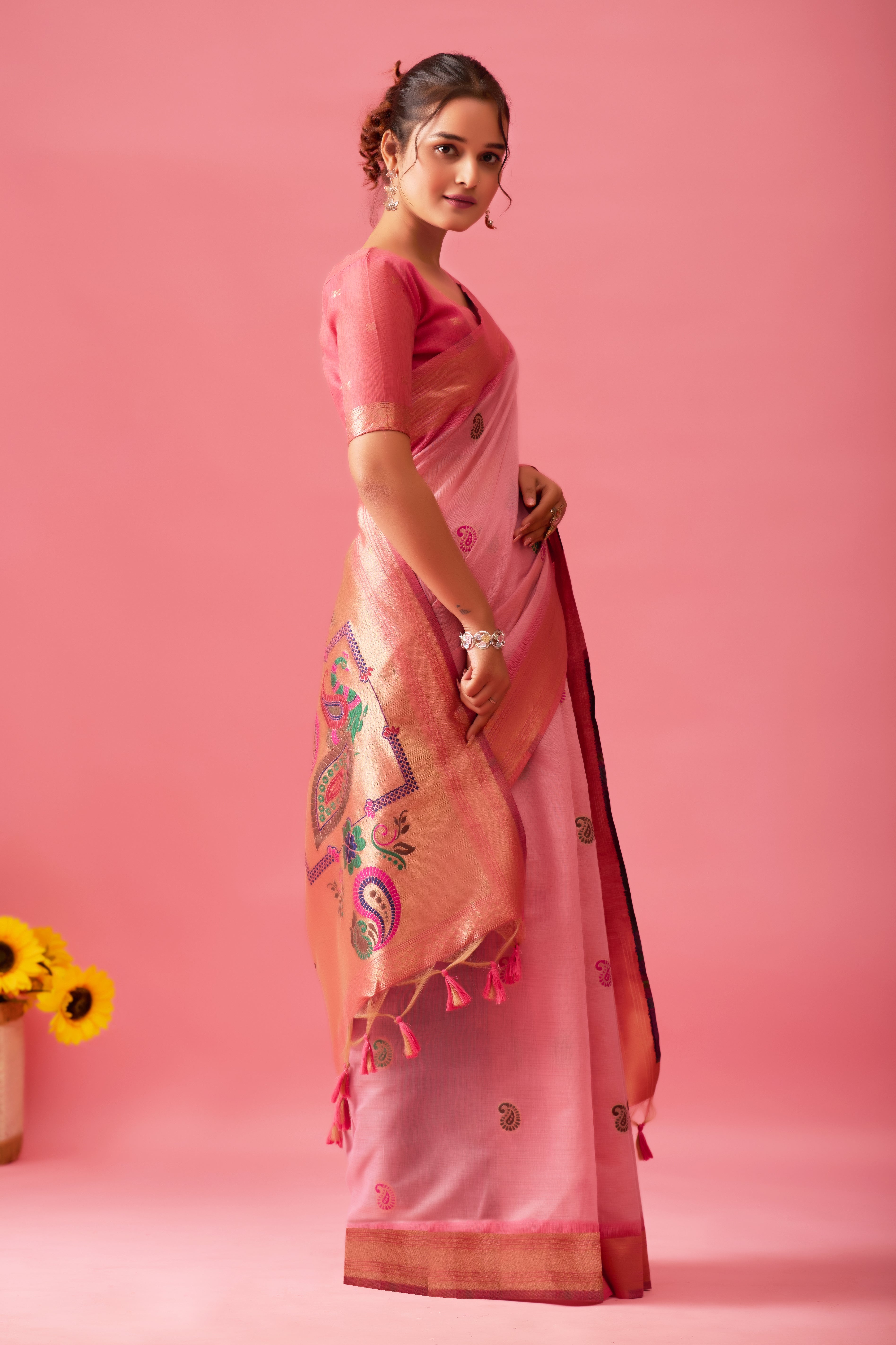 Nayara Paithani Cotton Silk Saree in Pink