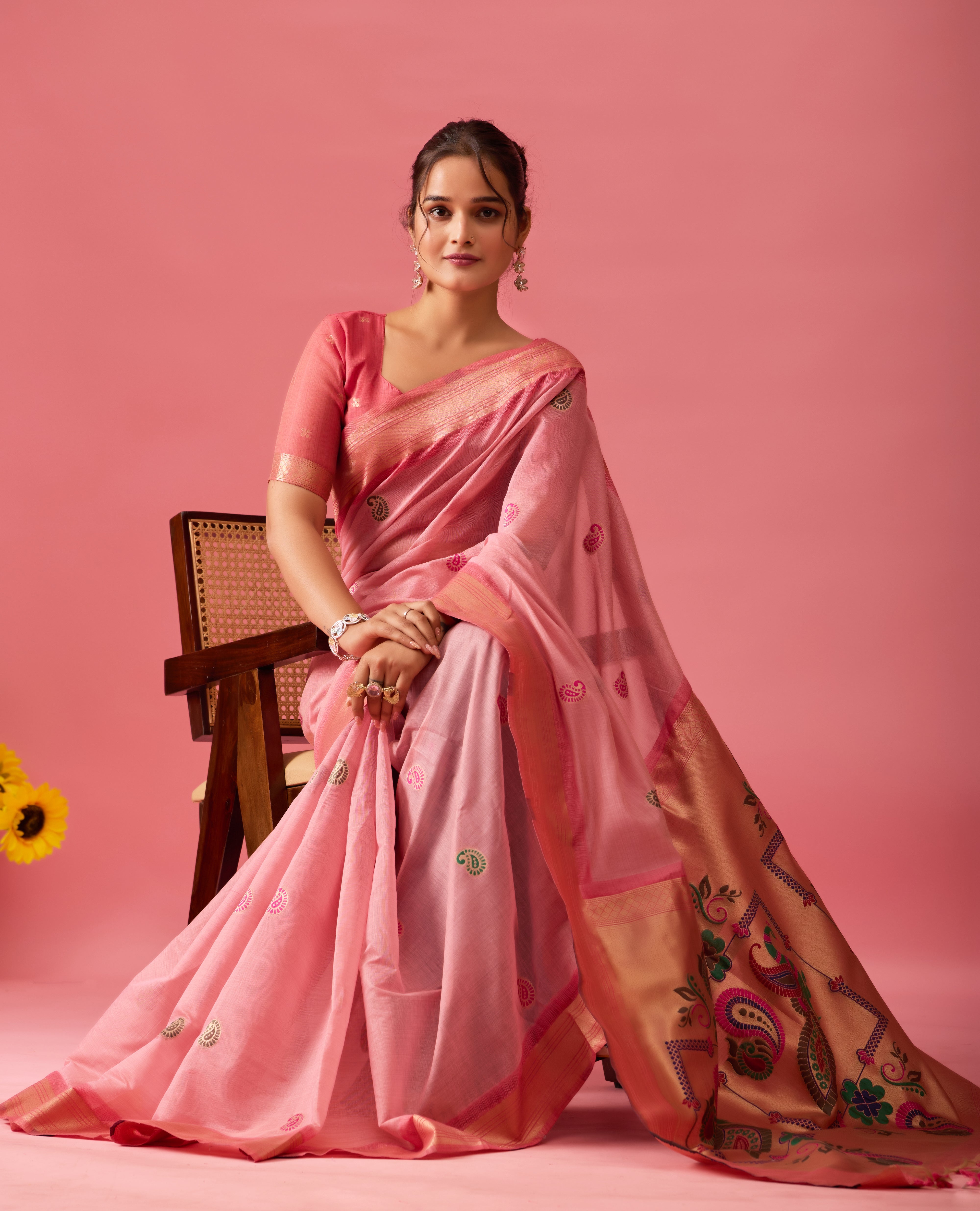 Nayara Paithani Cotton Silk Saree in Pink