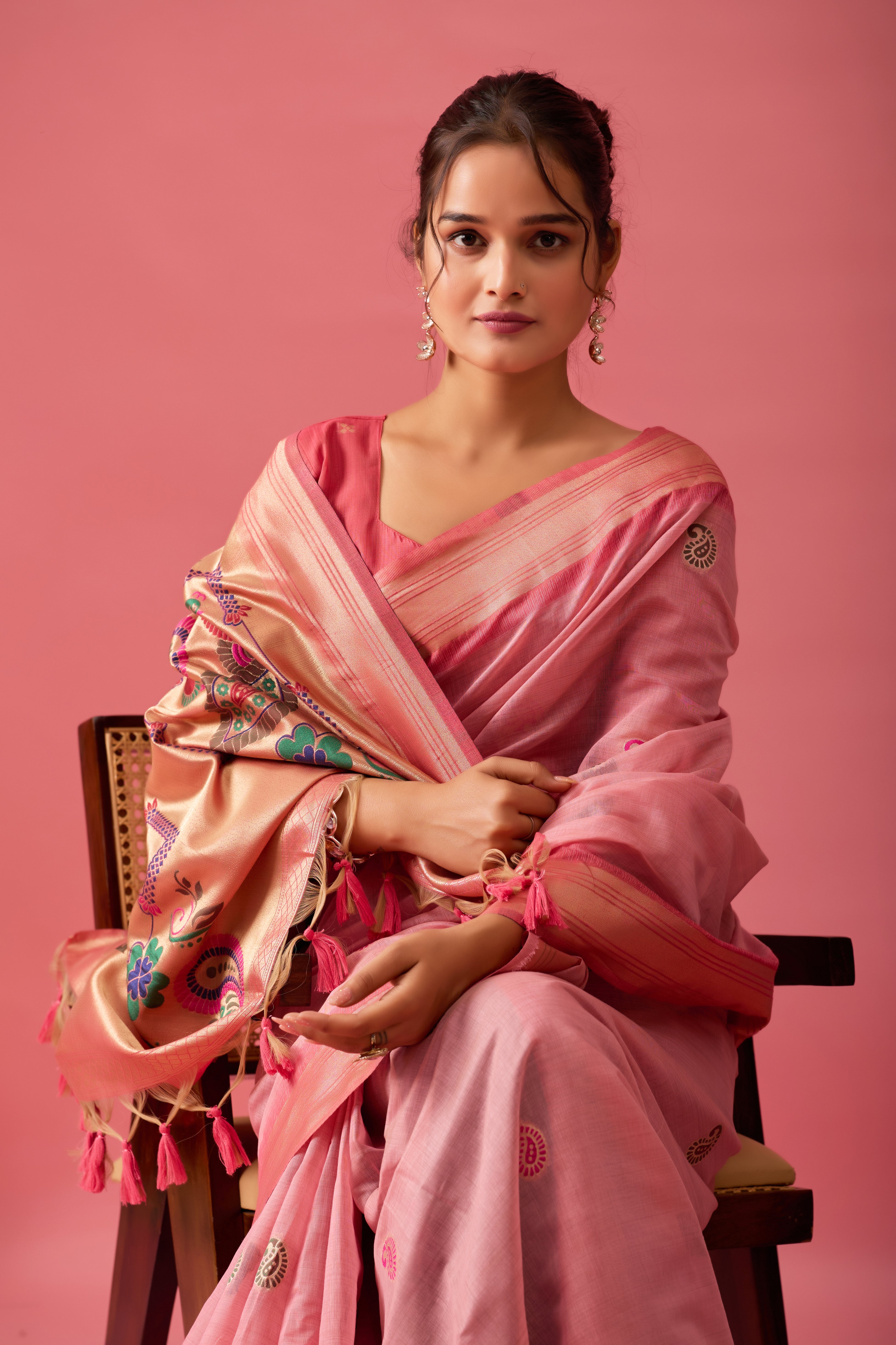 Nayara Paithani Cotton Silk Saree in Pink
