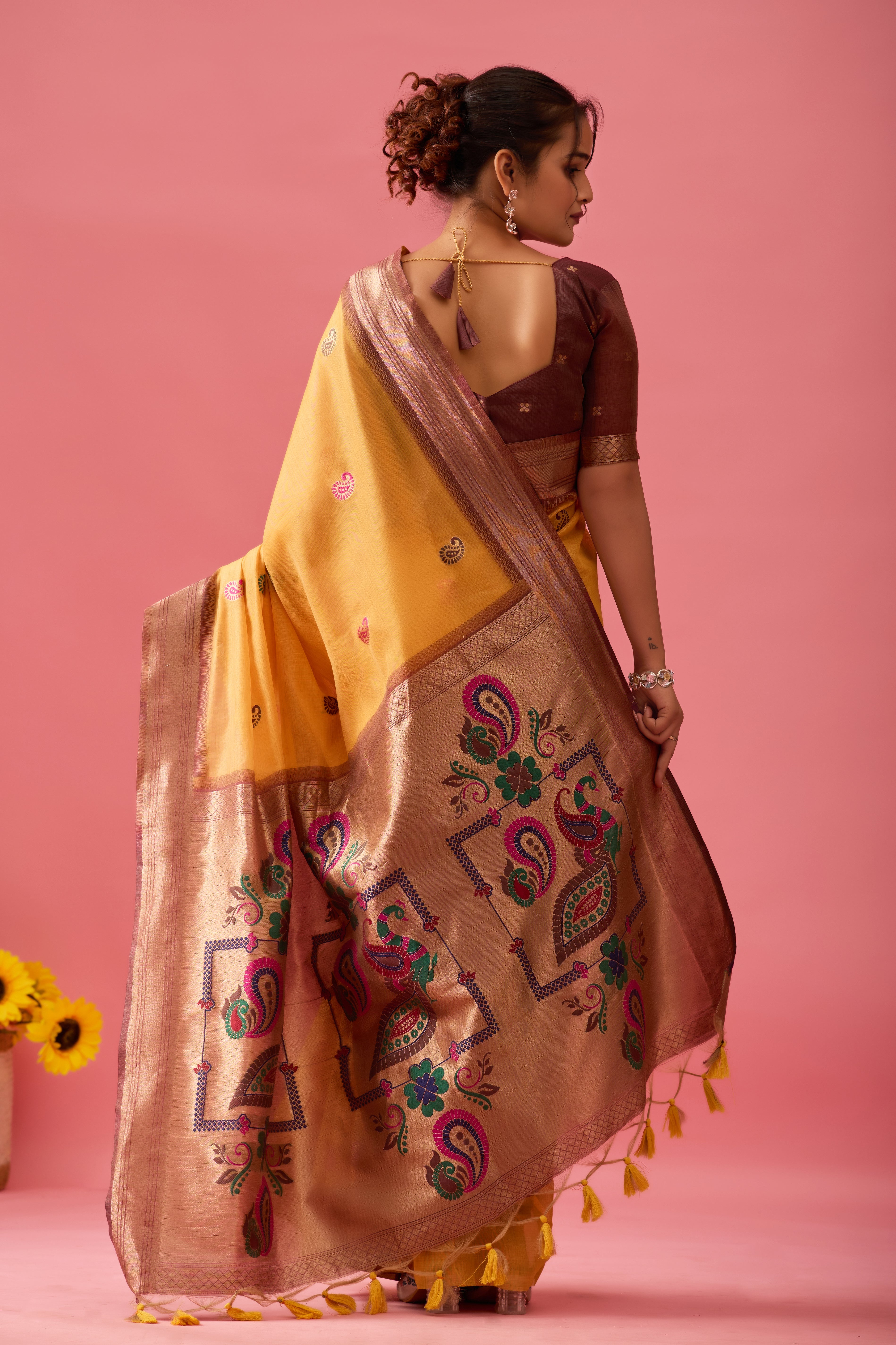 Nayara Paithani Cotton Silk Saree in Gold
