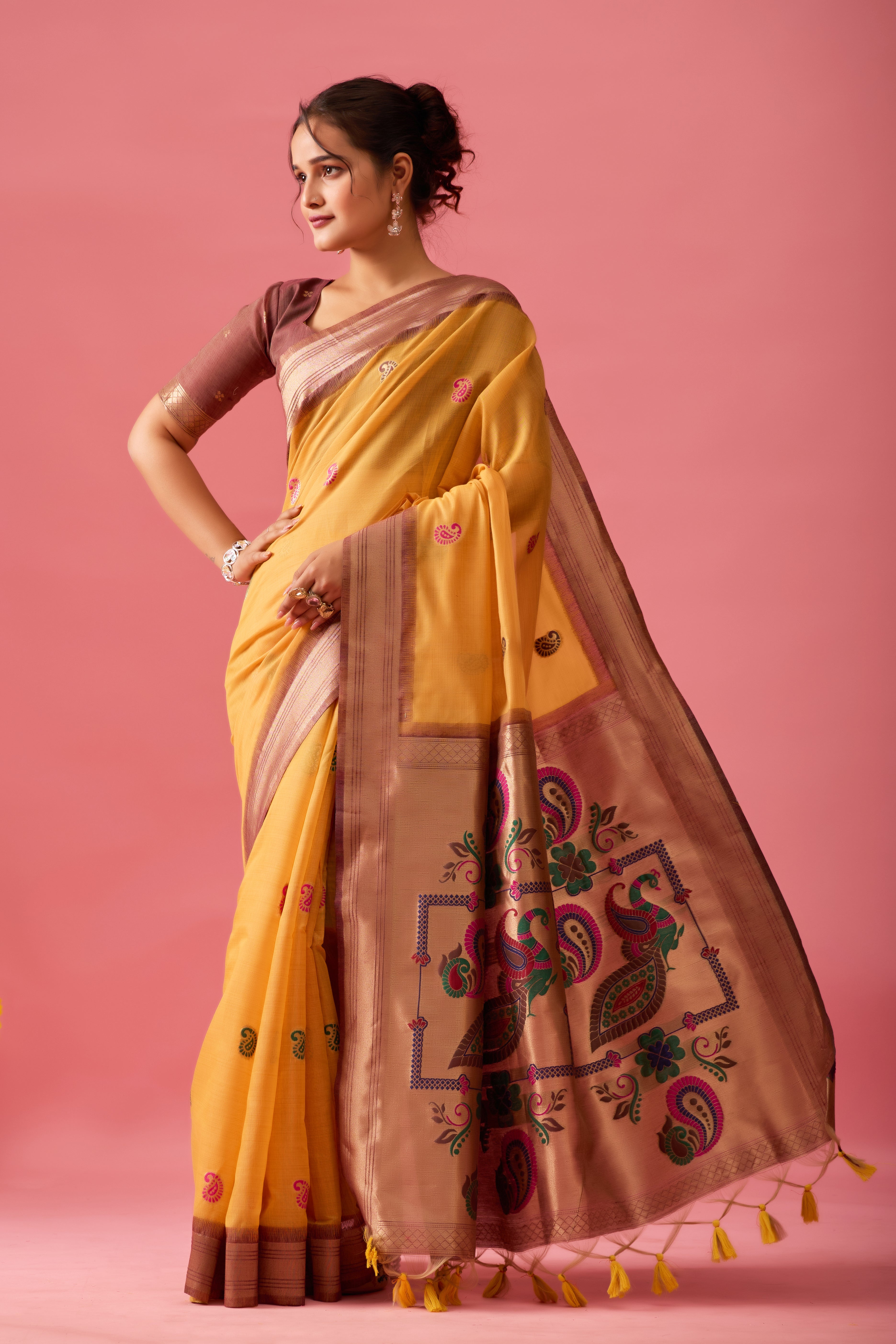 Nayara Paithani Cotton Silk Saree in Gold