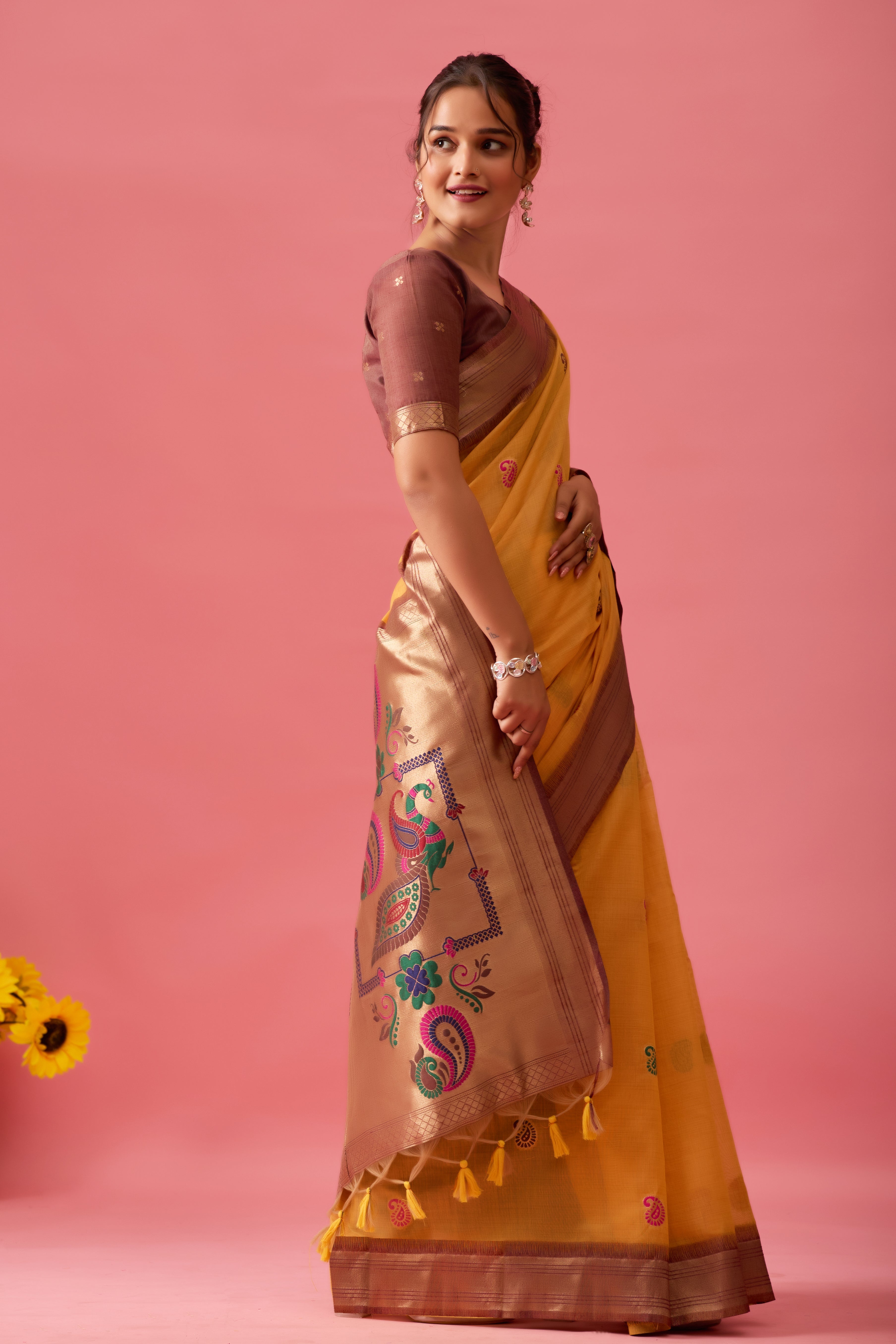 Nayara Paithani Cotton Silk Saree in Gold