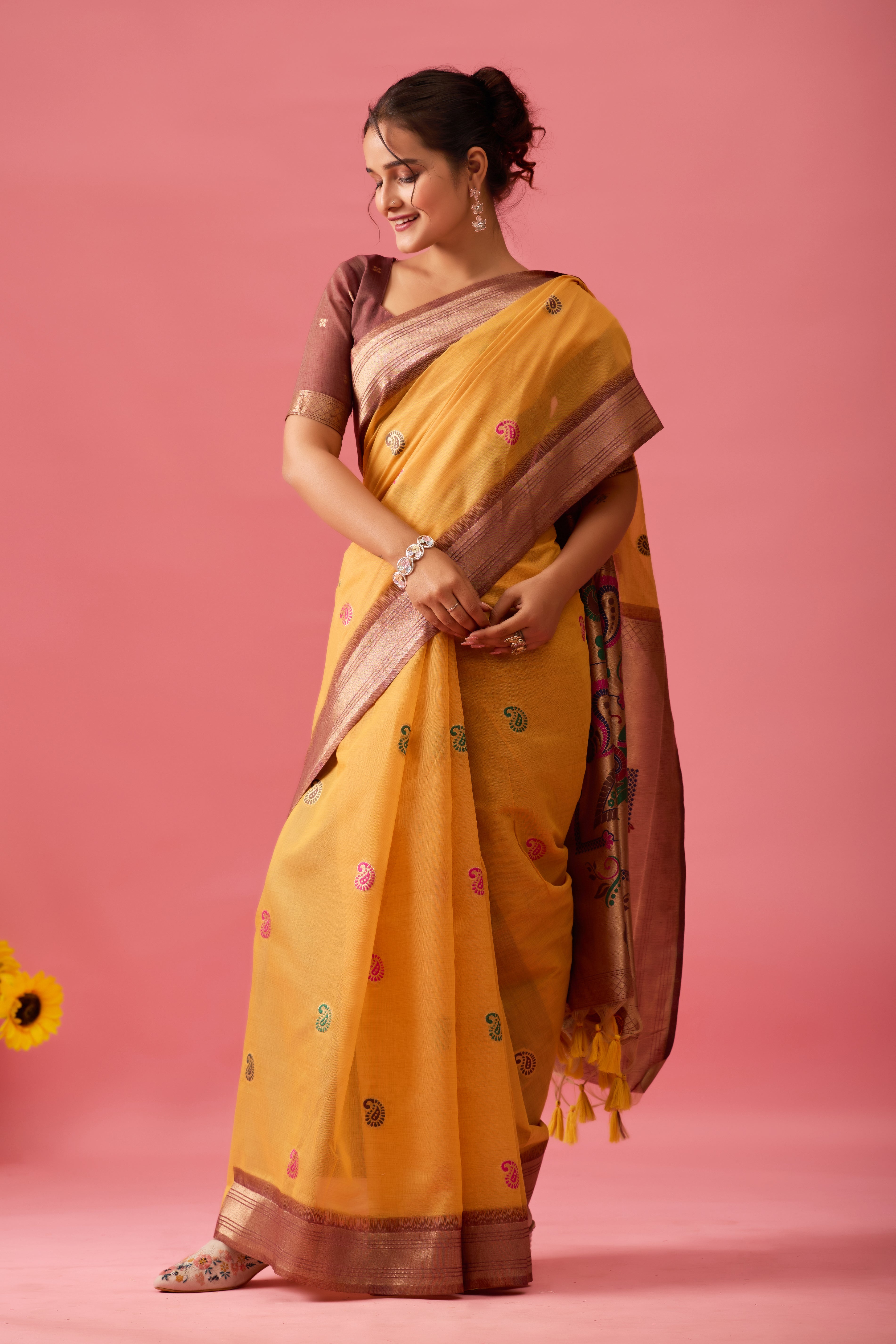Nayara Paithani Cotton Silk Saree in Gold