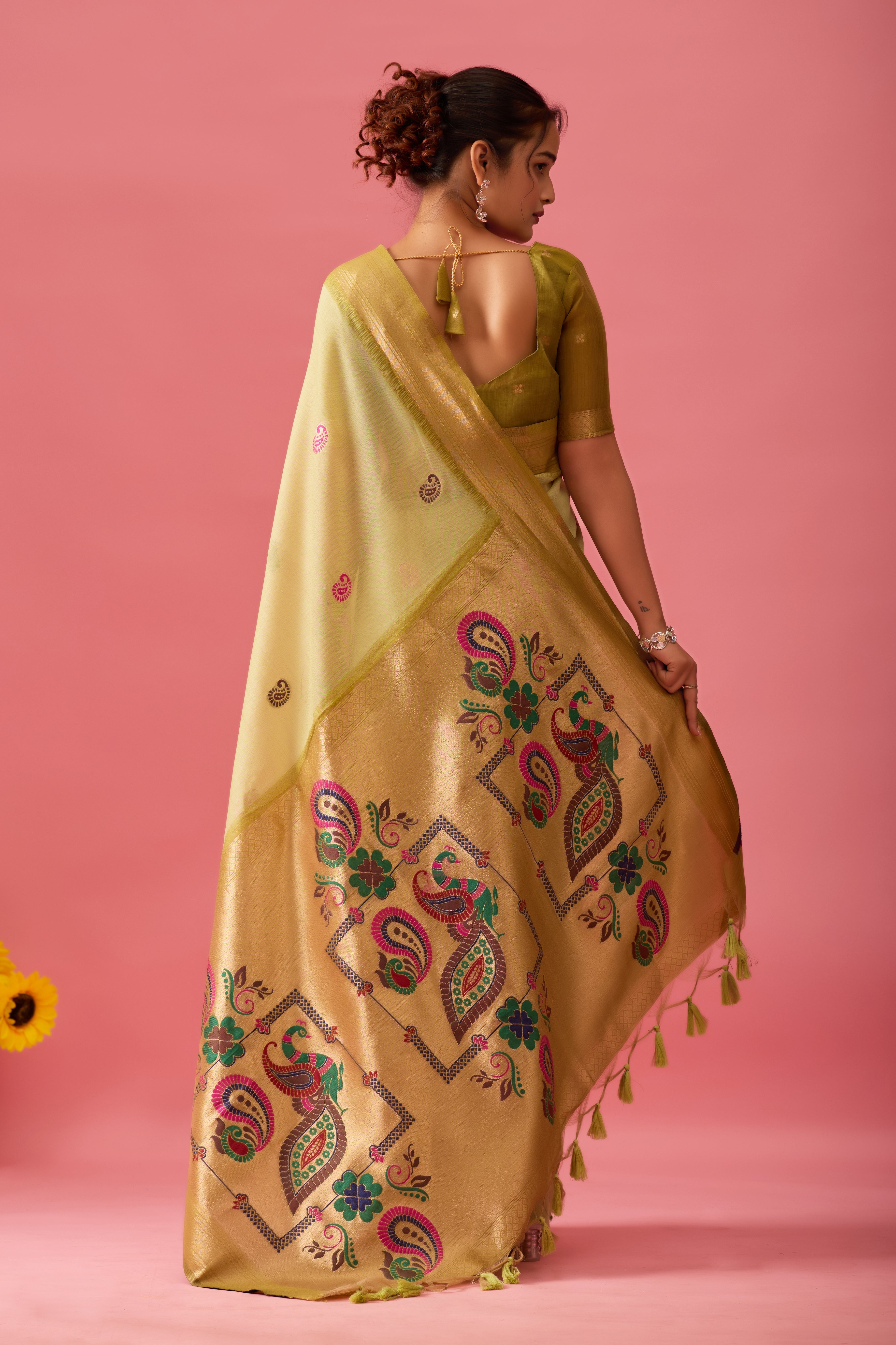 Nayara Paithani Cotton Silk Saree in Mehendi