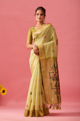 Nayara Paithani Cotton Silk Saree in Mehendi