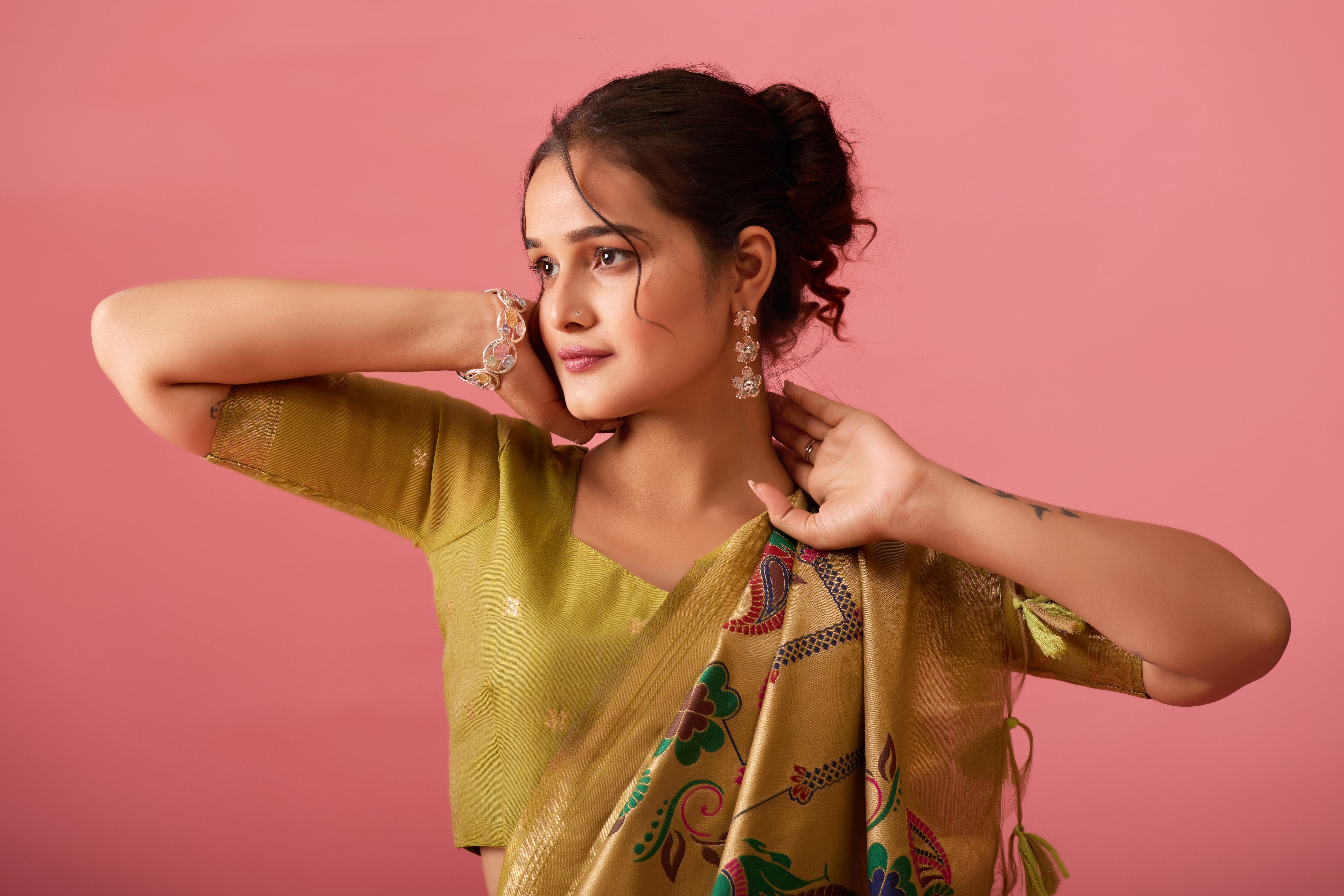 Nayara Paithani Cotton Silk Saree in Mehendi