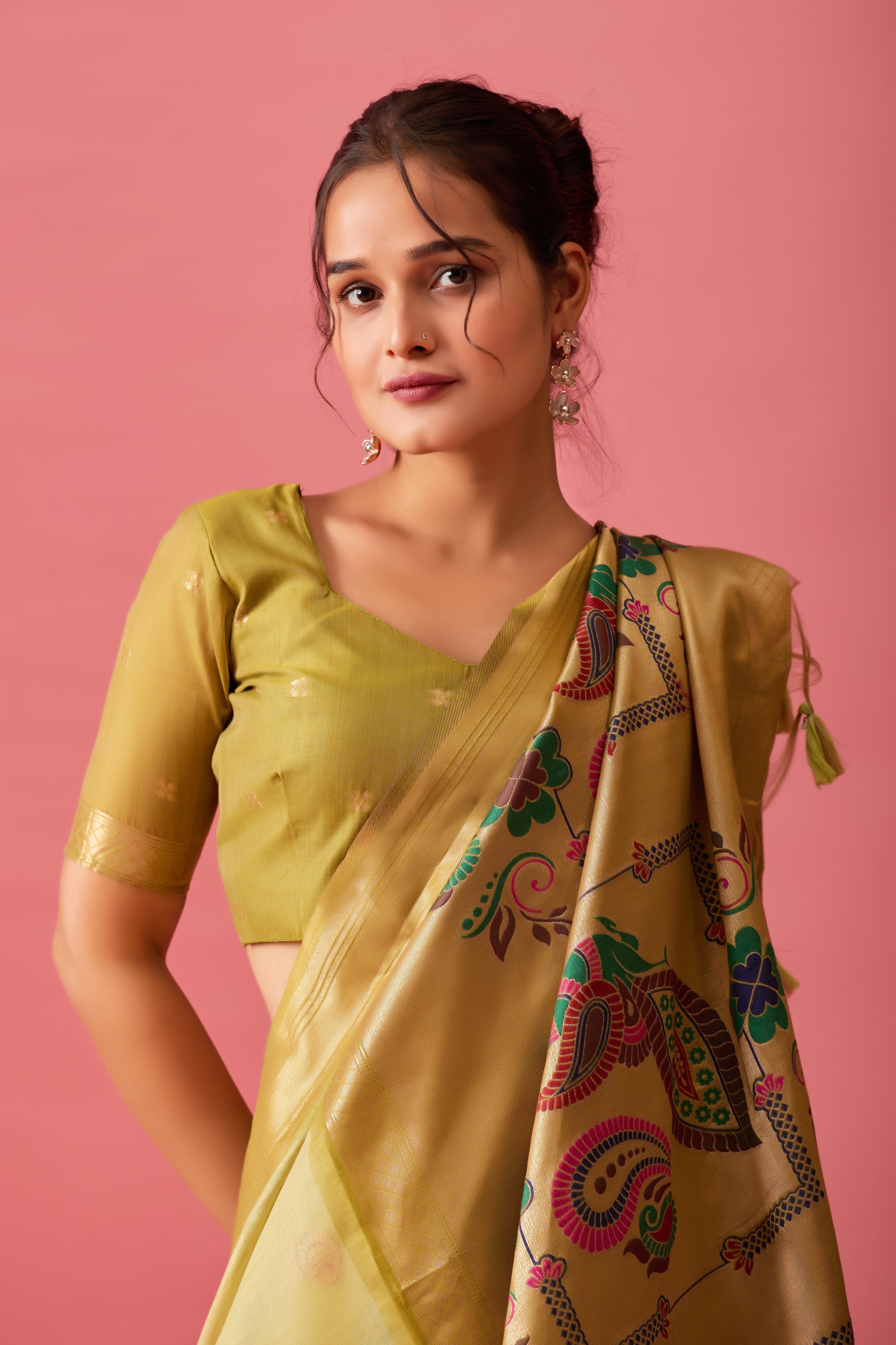 Nayara Paithani Cotton Silk Saree in Mehendi
