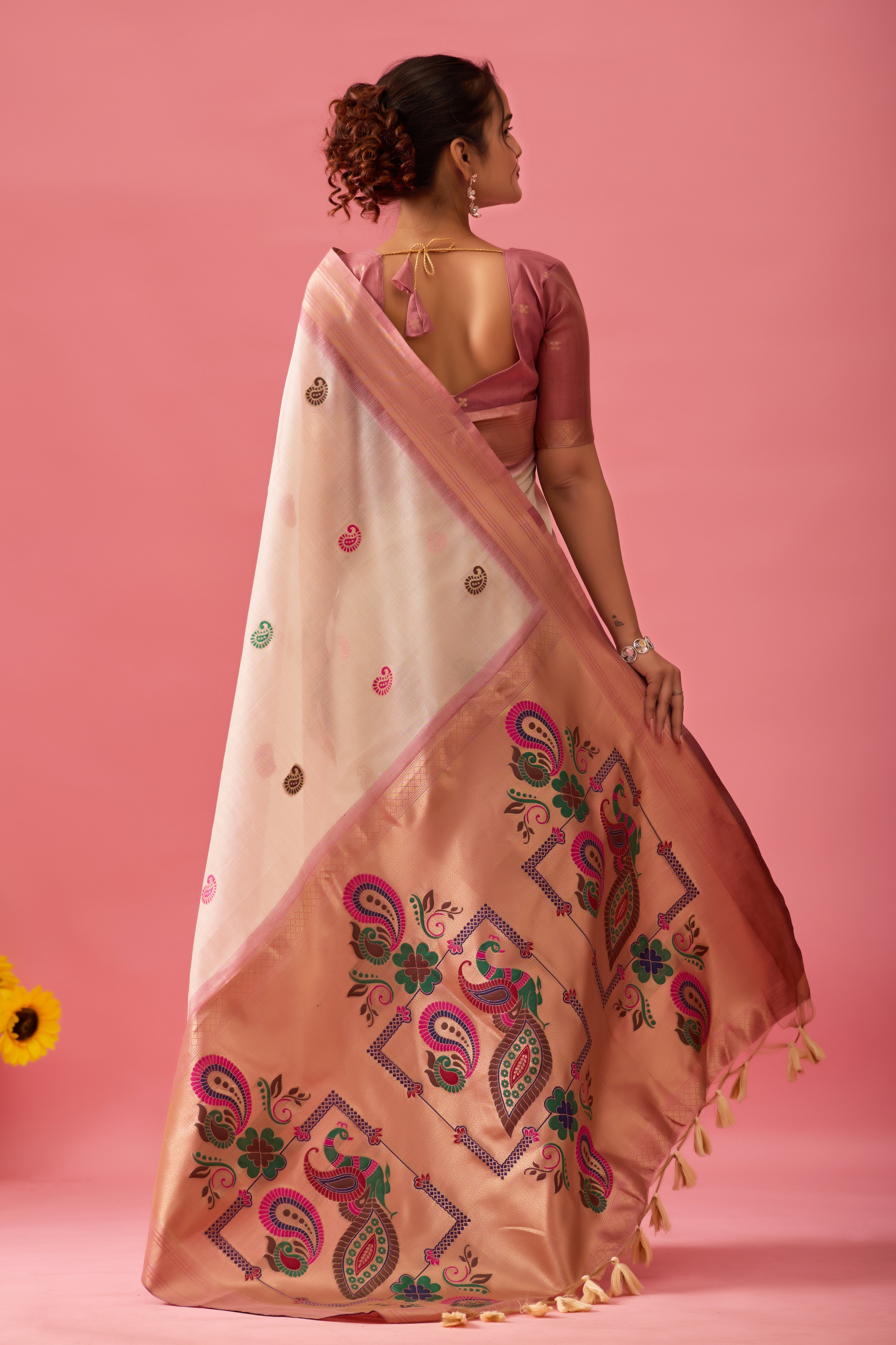 Nayara Paithani Cotton Silk Saree in Cream