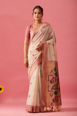 Nayara Paithani Cotton Silk Saree in Cream