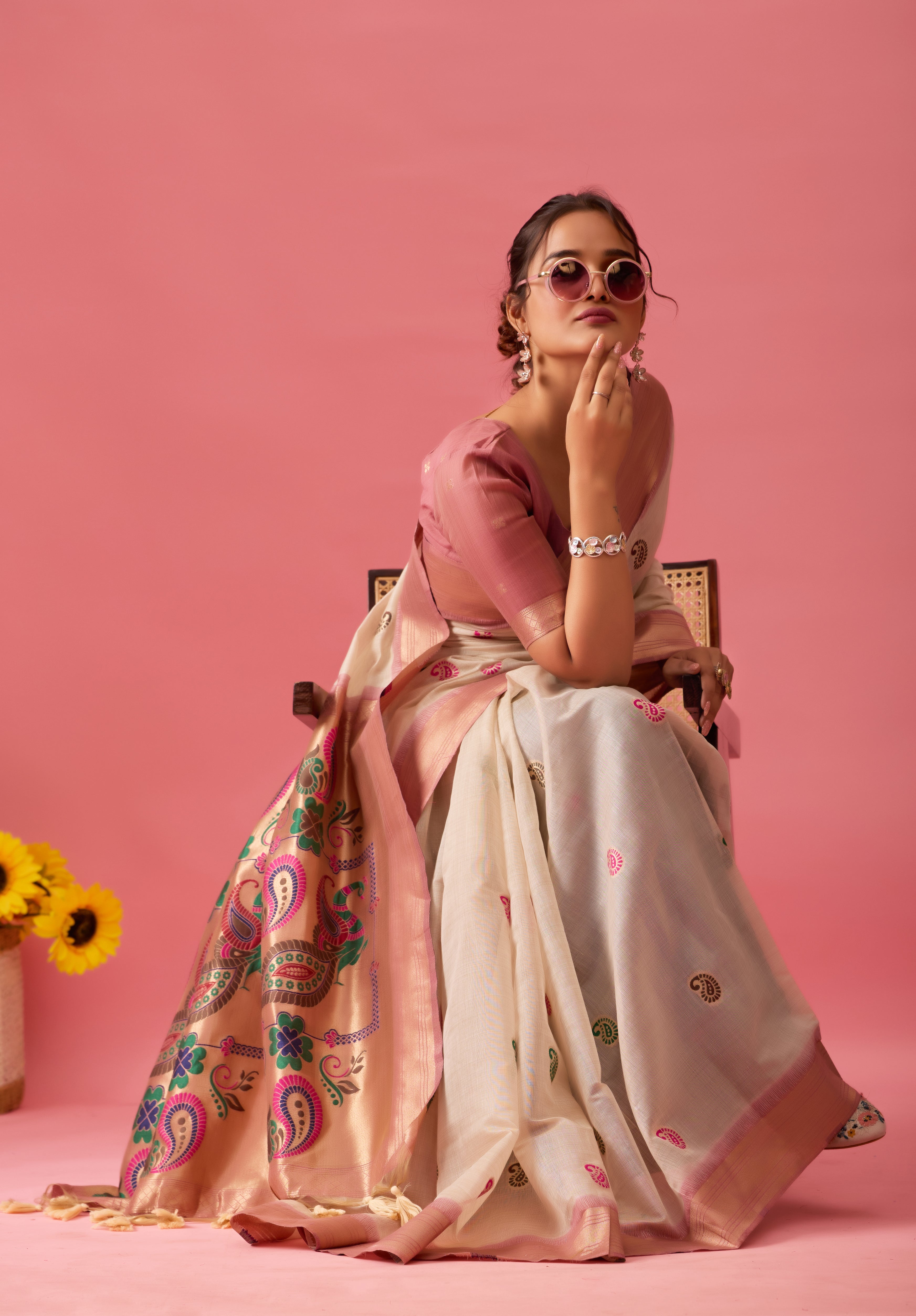 Nayara Paithani Cotton Silk Saree in Cream