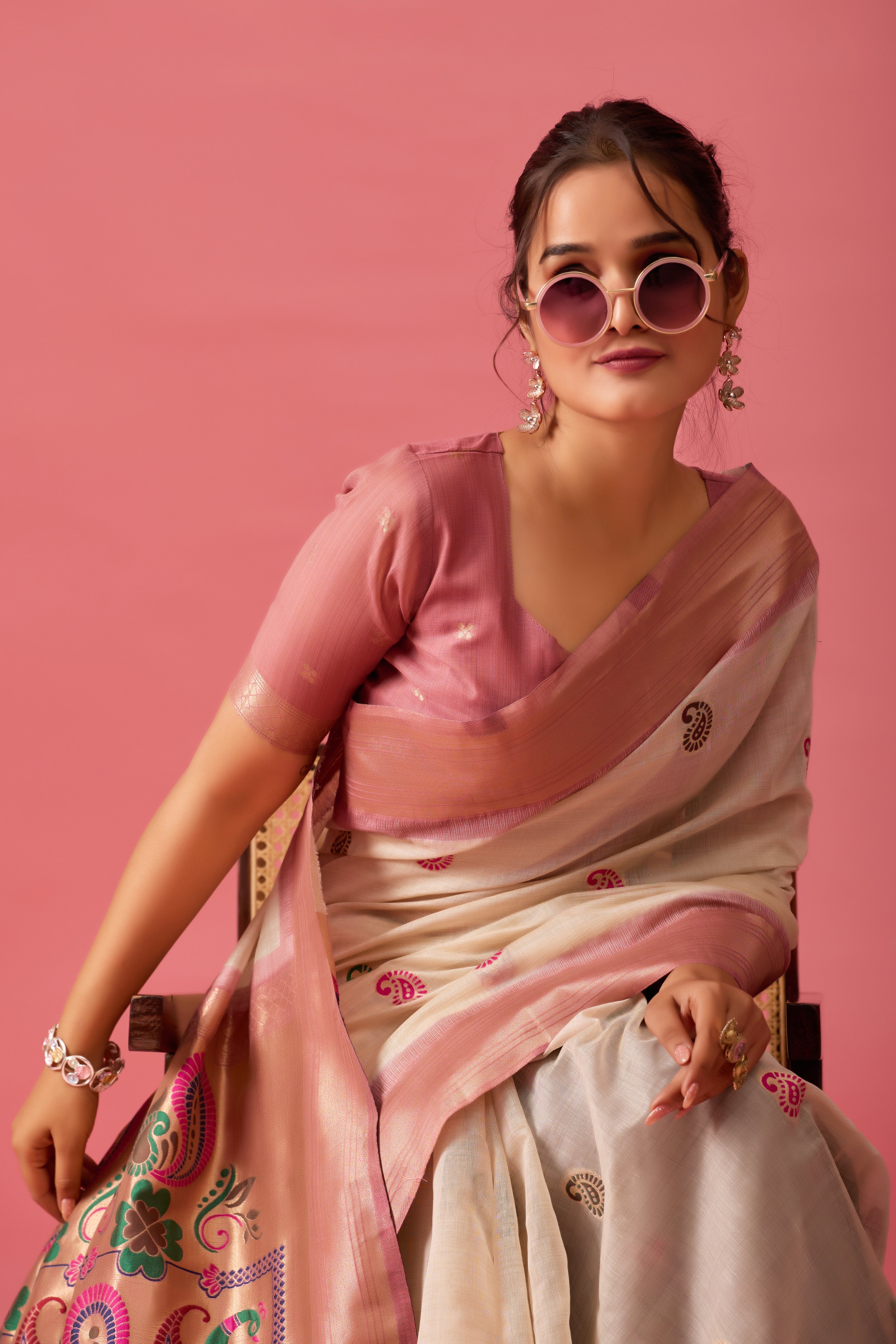 Nayara Paithani Cotton Silk Saree in Cream