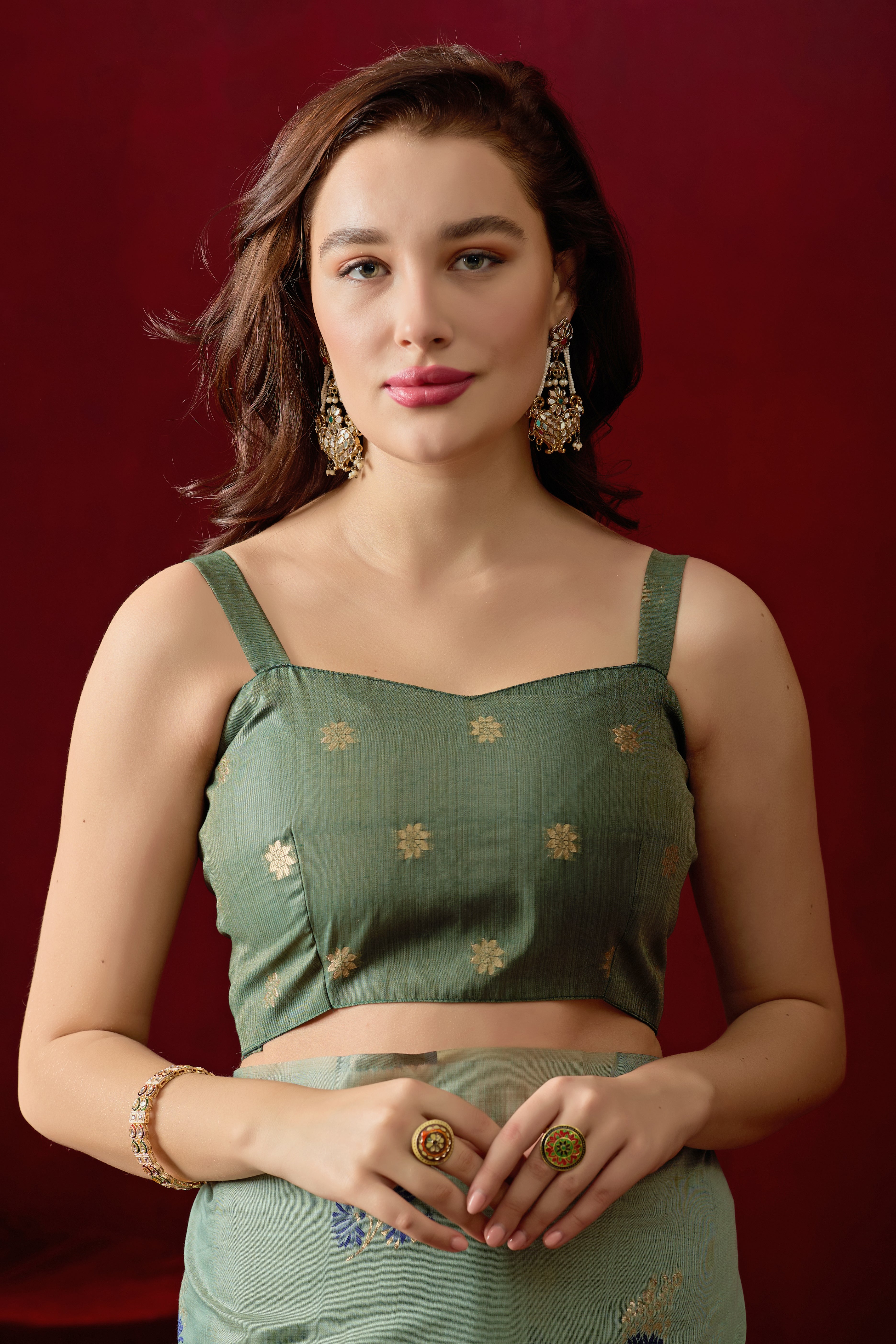 Floral Embellished Embroidered Chanderi Saree in green