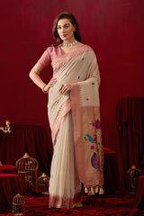 Exquisite Paithani Silk Saree with Peacock & Floral Vine Pallu