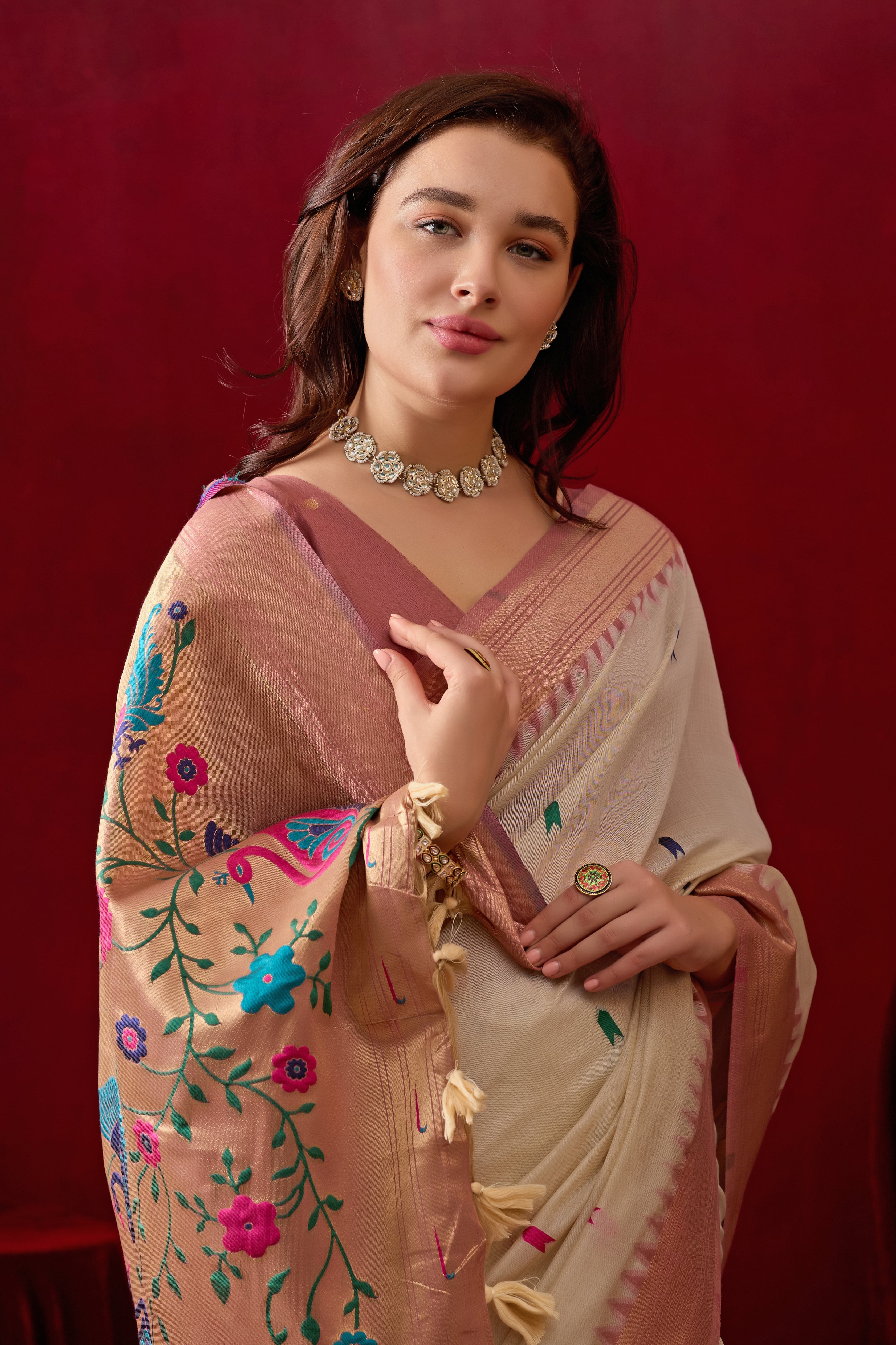 Exquisite Paithani Silk Saree with Peacock & Floral Vine Pallu