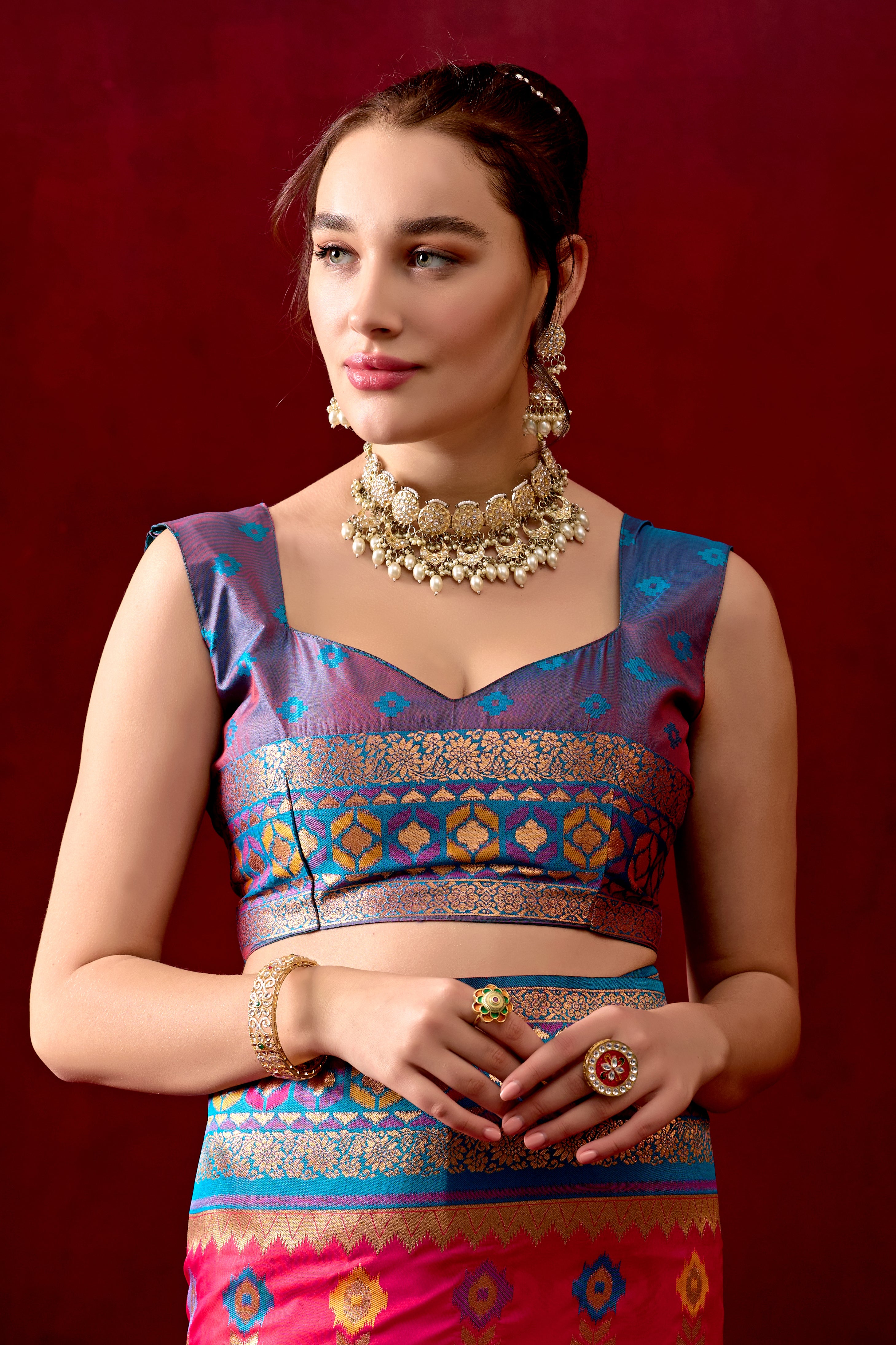 Vasanti Rani & Rama Contrast Banarasi Silk Saree