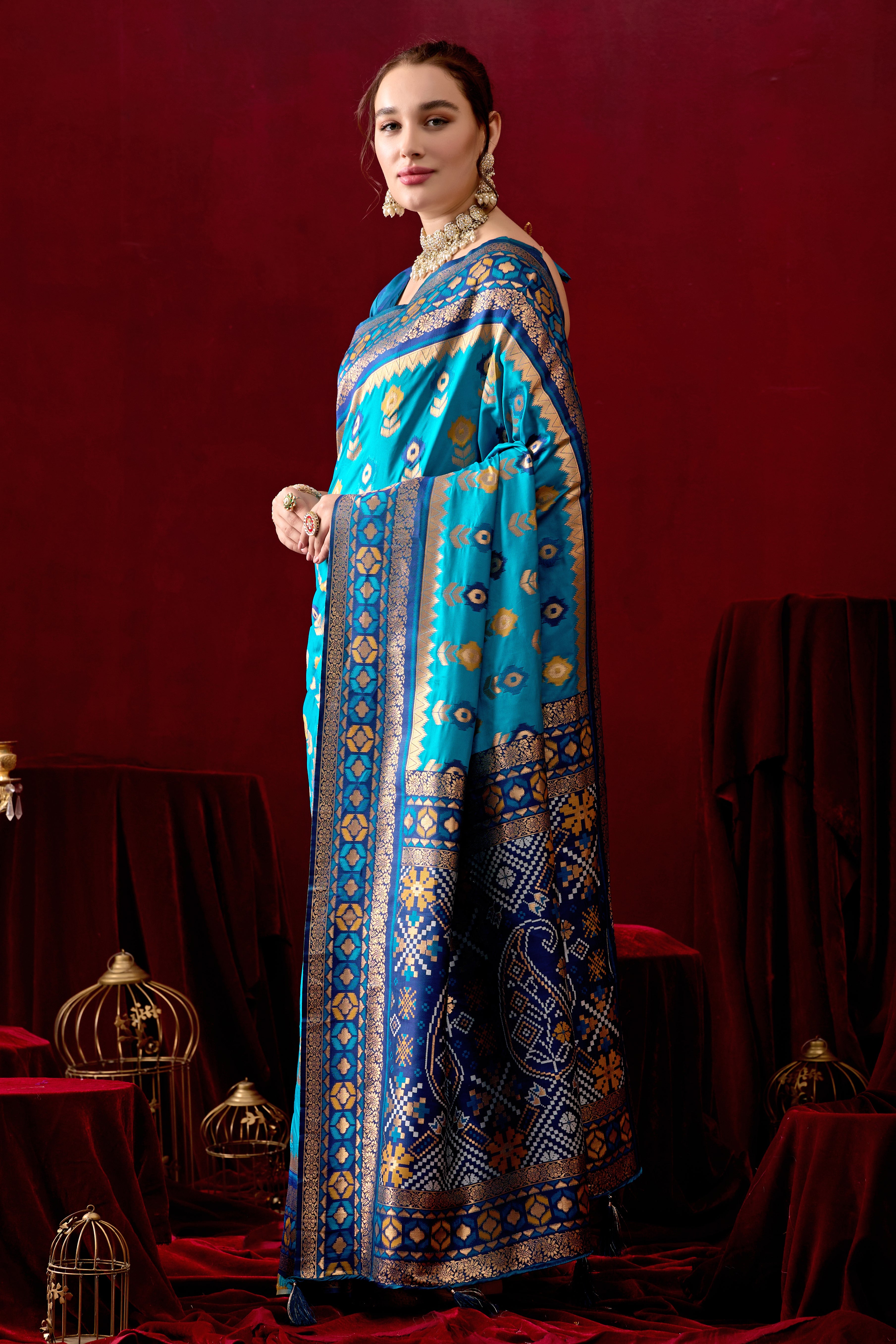 Vasanti Firoji & Navy Blue Contrast Banarasi Silk Saree