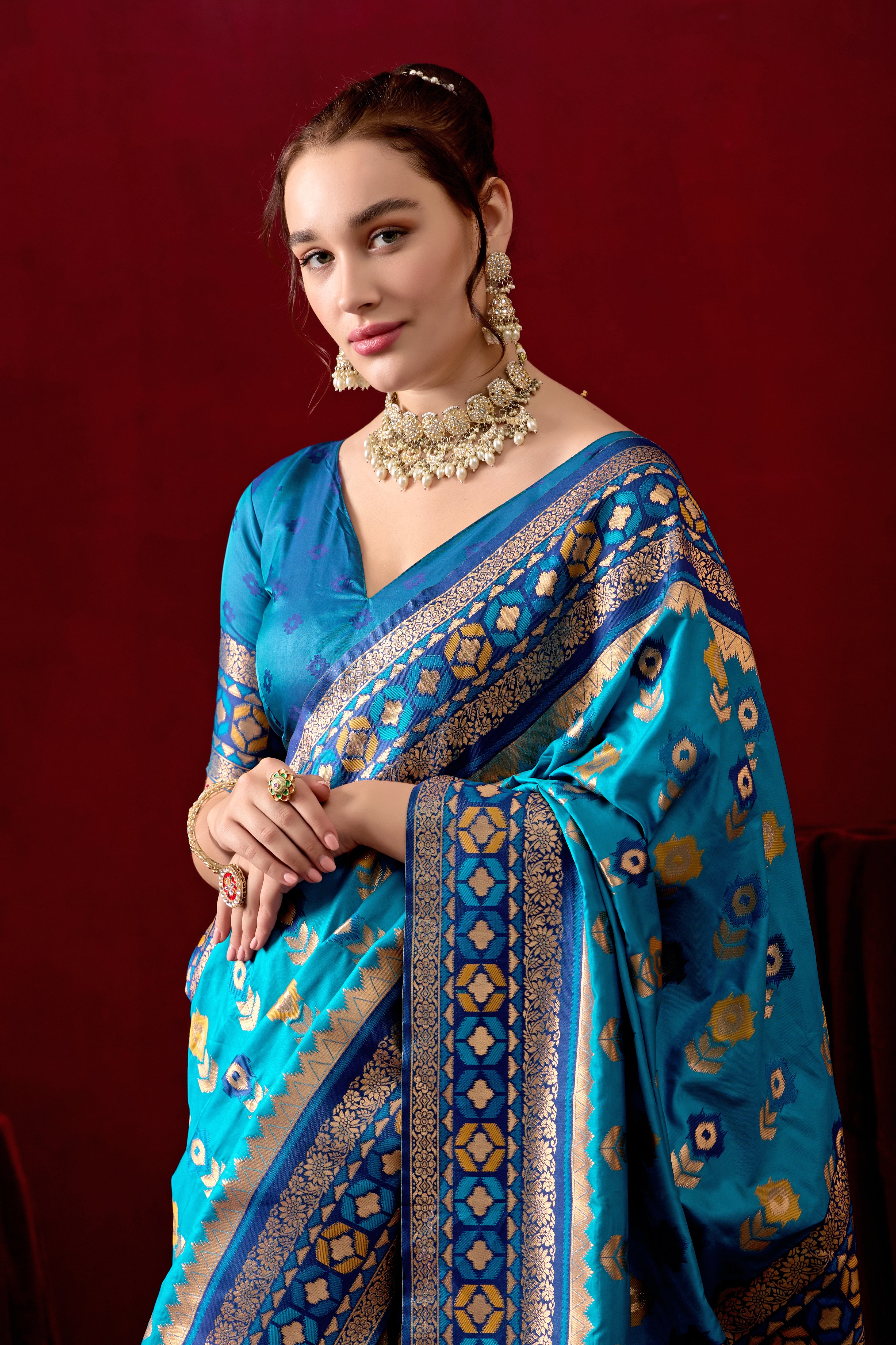 Vasanti Firoji & Navy Blue Contrast Banarasi Silk Saree