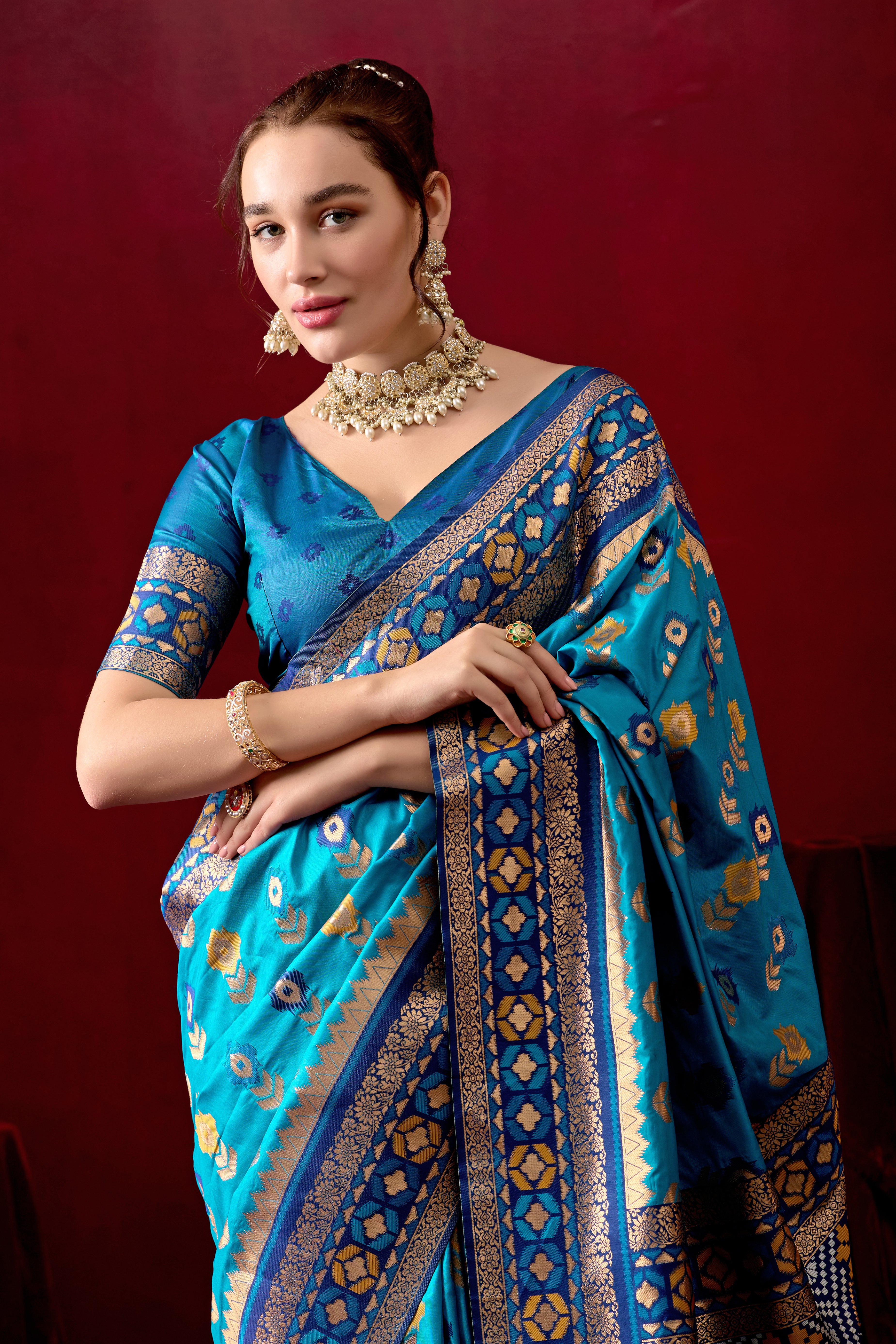 Vasanti Firoji & Navy Blue Contrast Banarasi Silk Saree