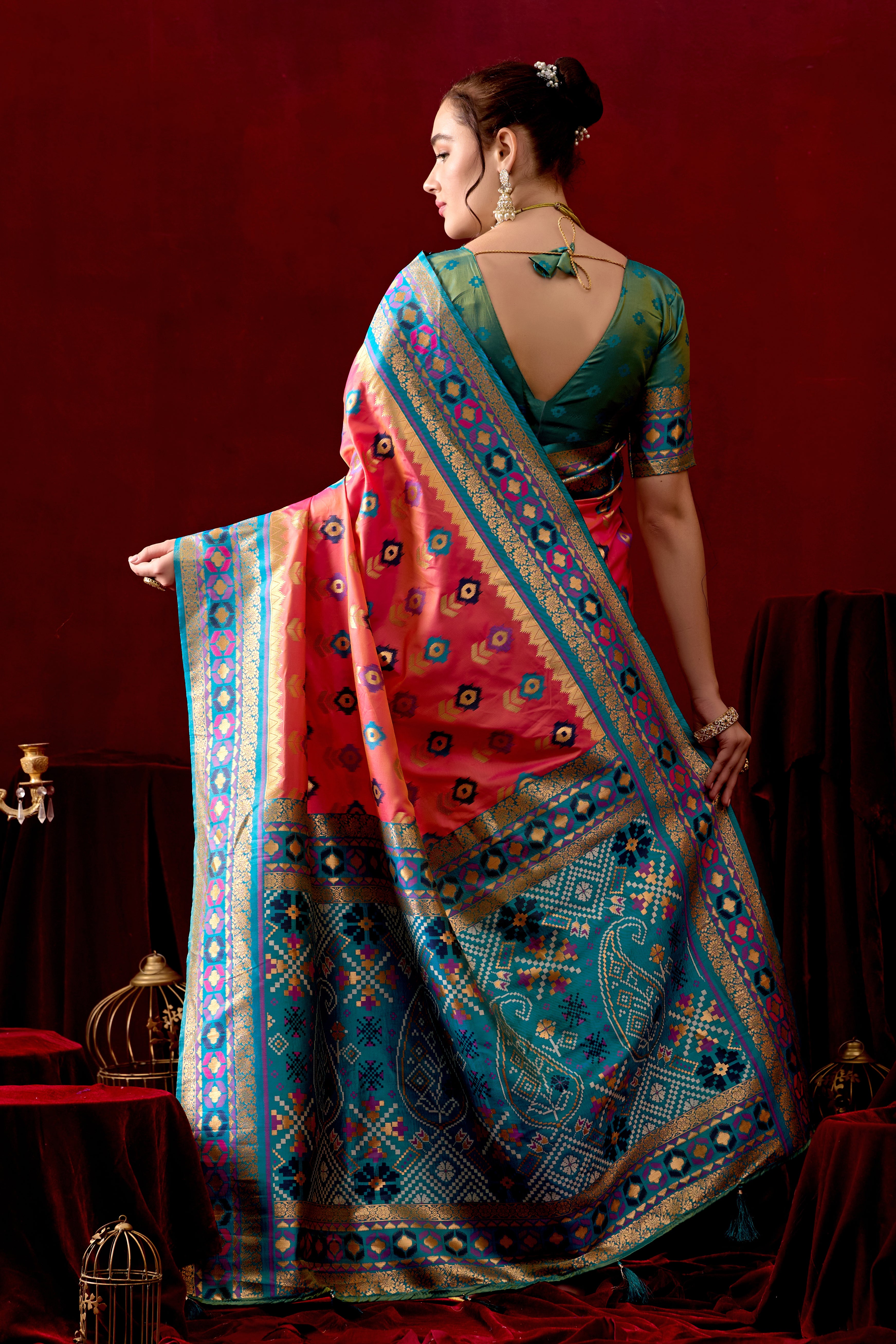 Vasanti Pink & Rama Contrast Banarasi Silk Saree