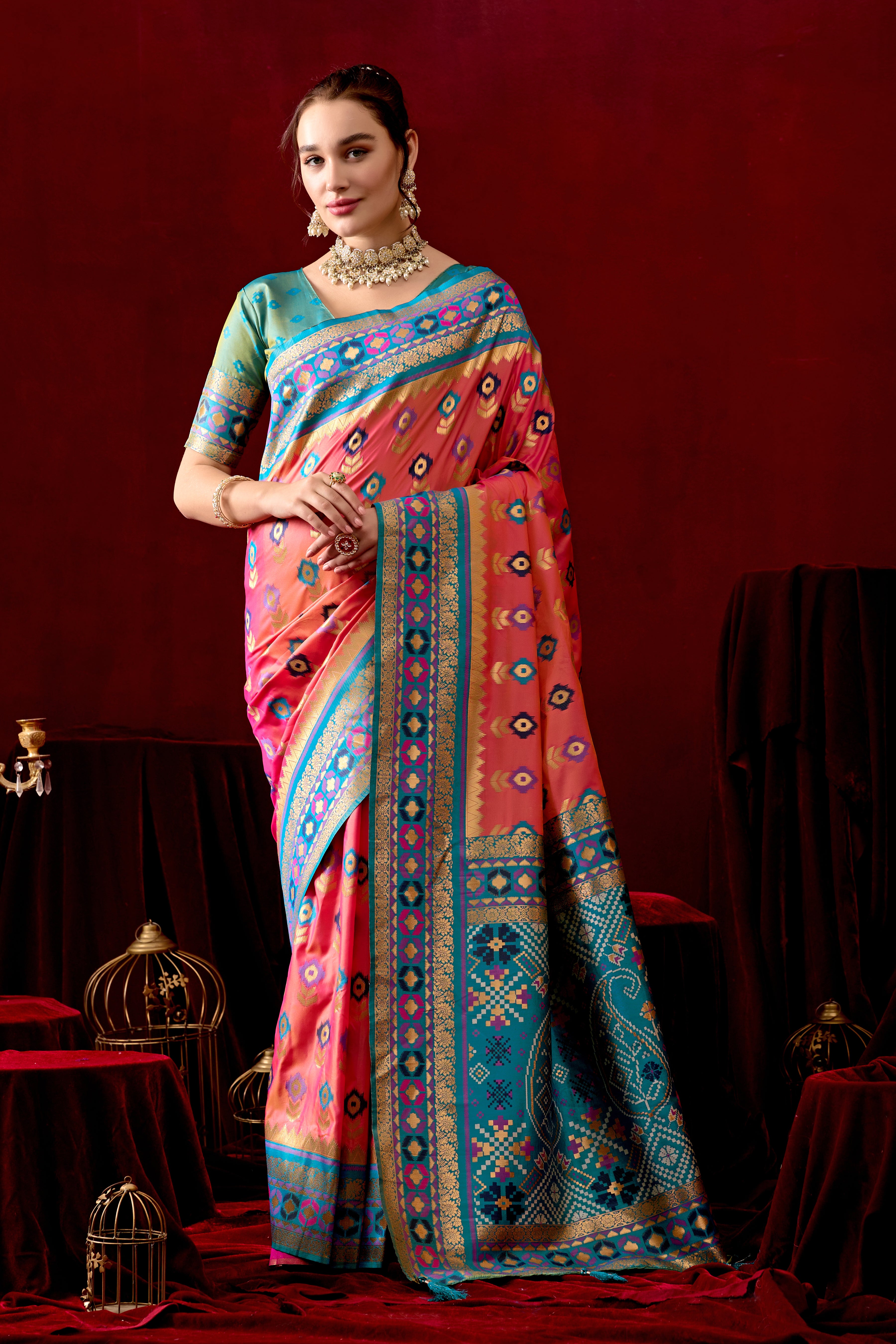 Vasanti Pink & Rama Contrast Banarasi Silk Saree
