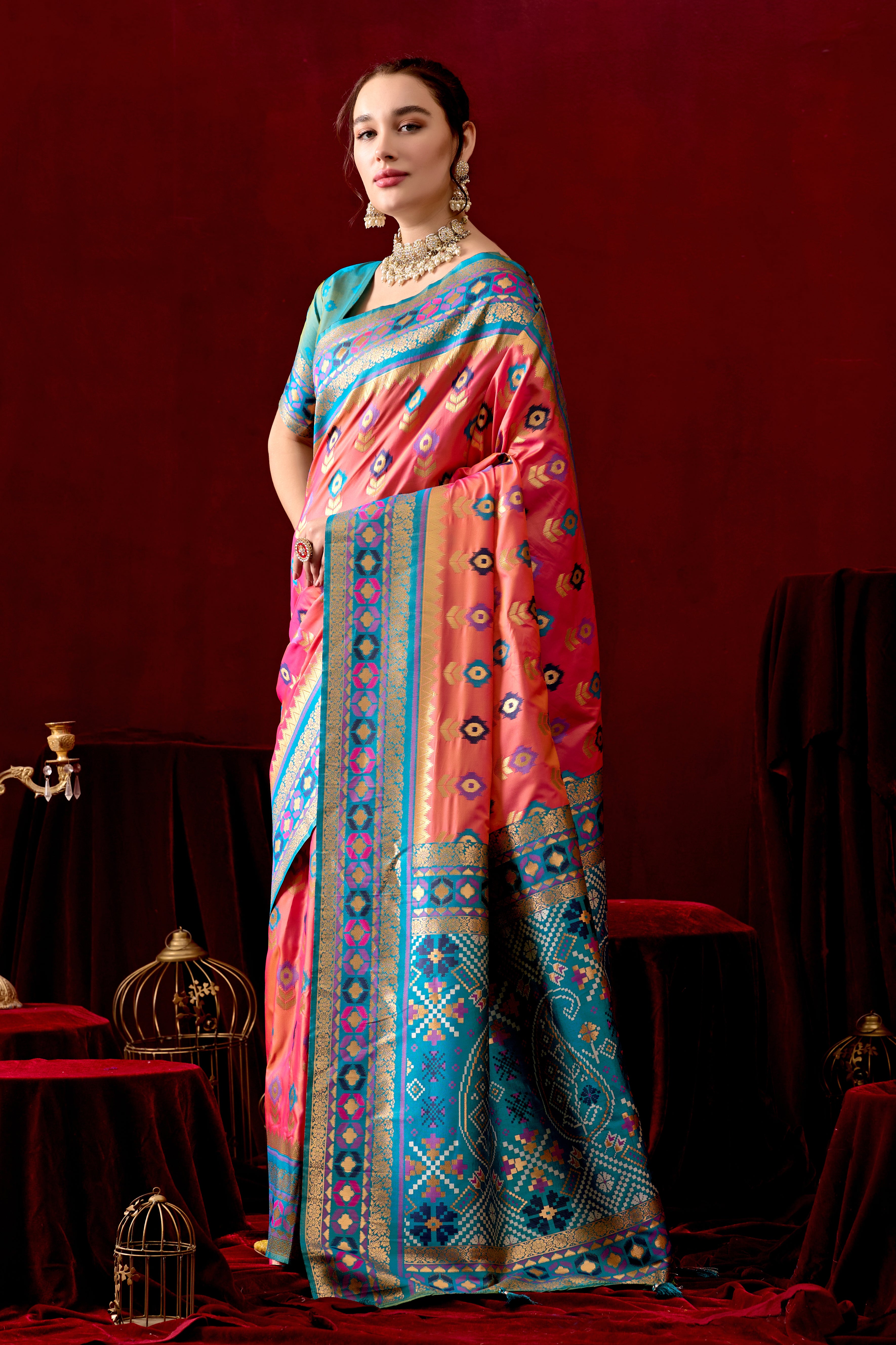 Vasanti Pink & Rama Contrast Banarasi Silk Saree