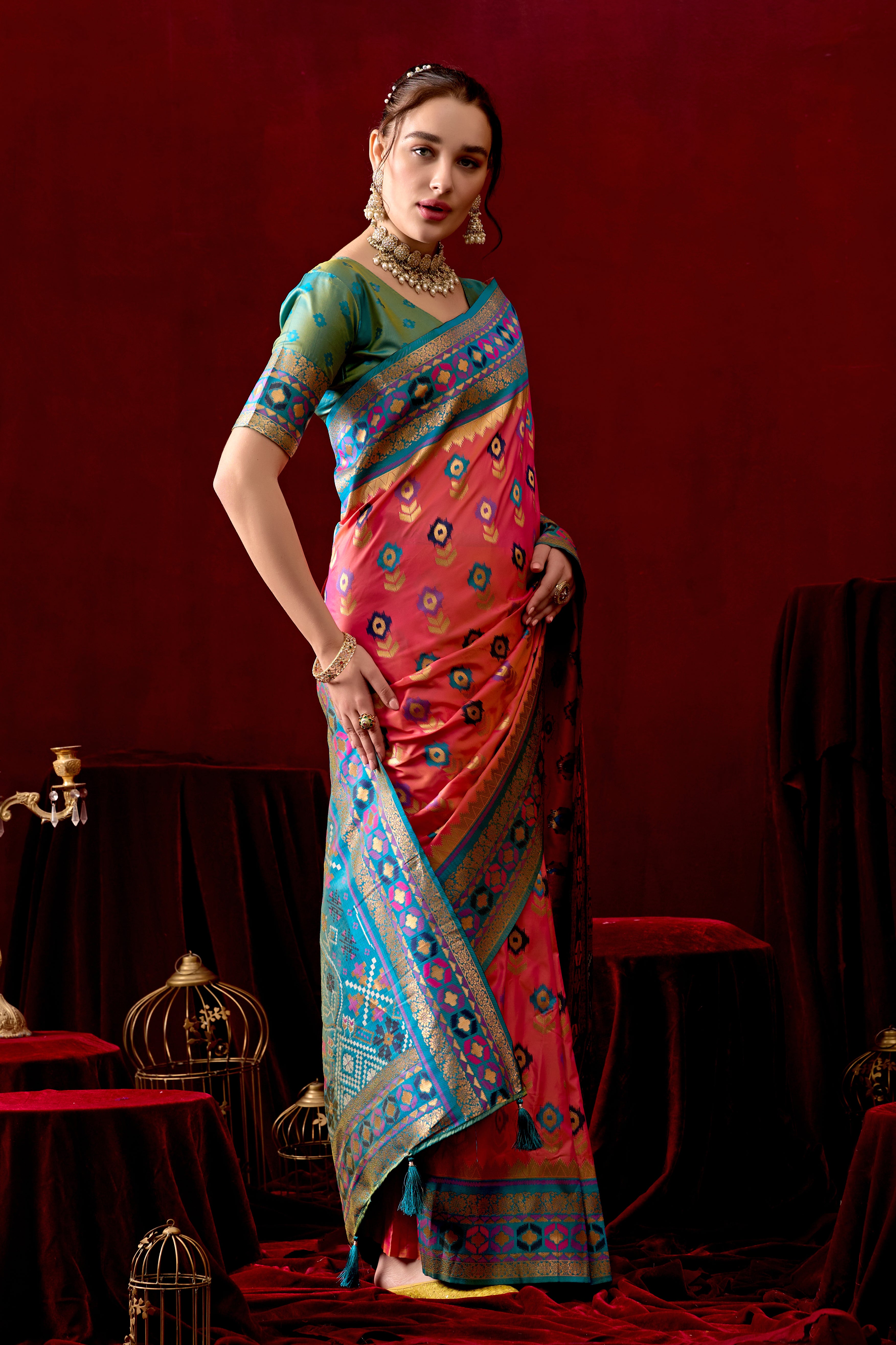 Vasanti Pink & Rama Contrast Banarasi Silk Saree