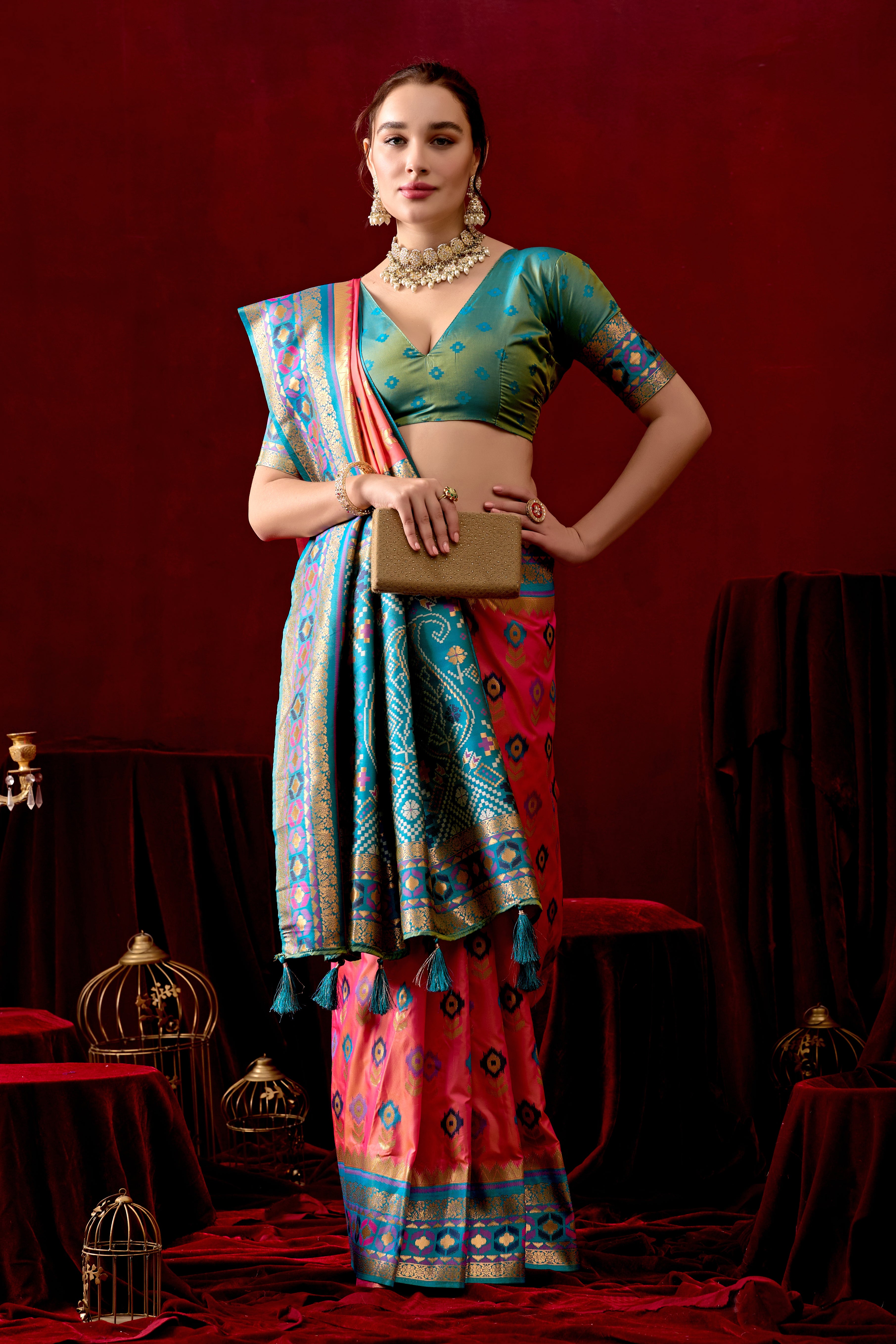 Vasanti Pink & Rama Contrast Banarasi Silk Saree