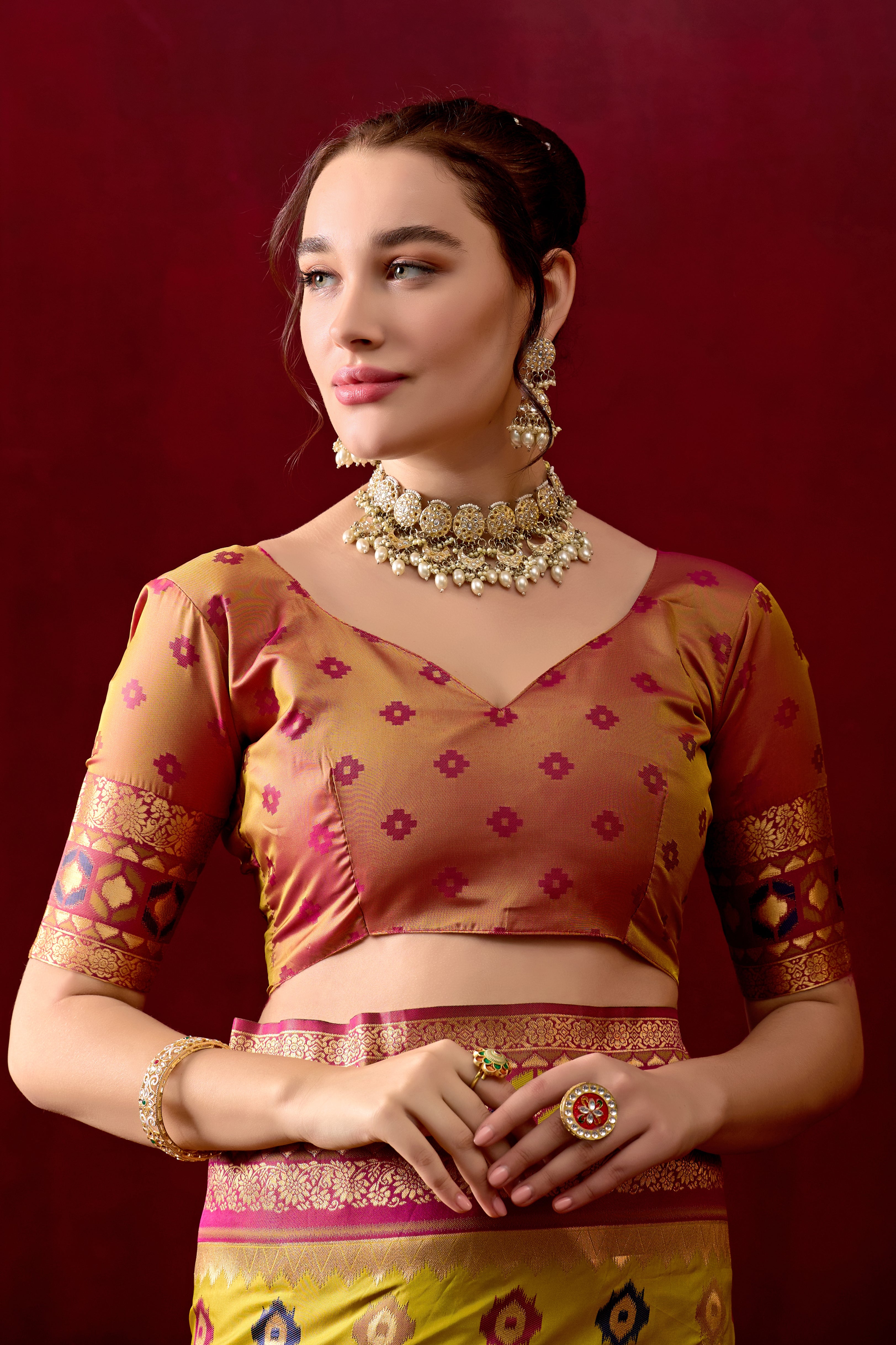 Vasanti Mehendi & Wine Contrast Banarasi Silk Saree