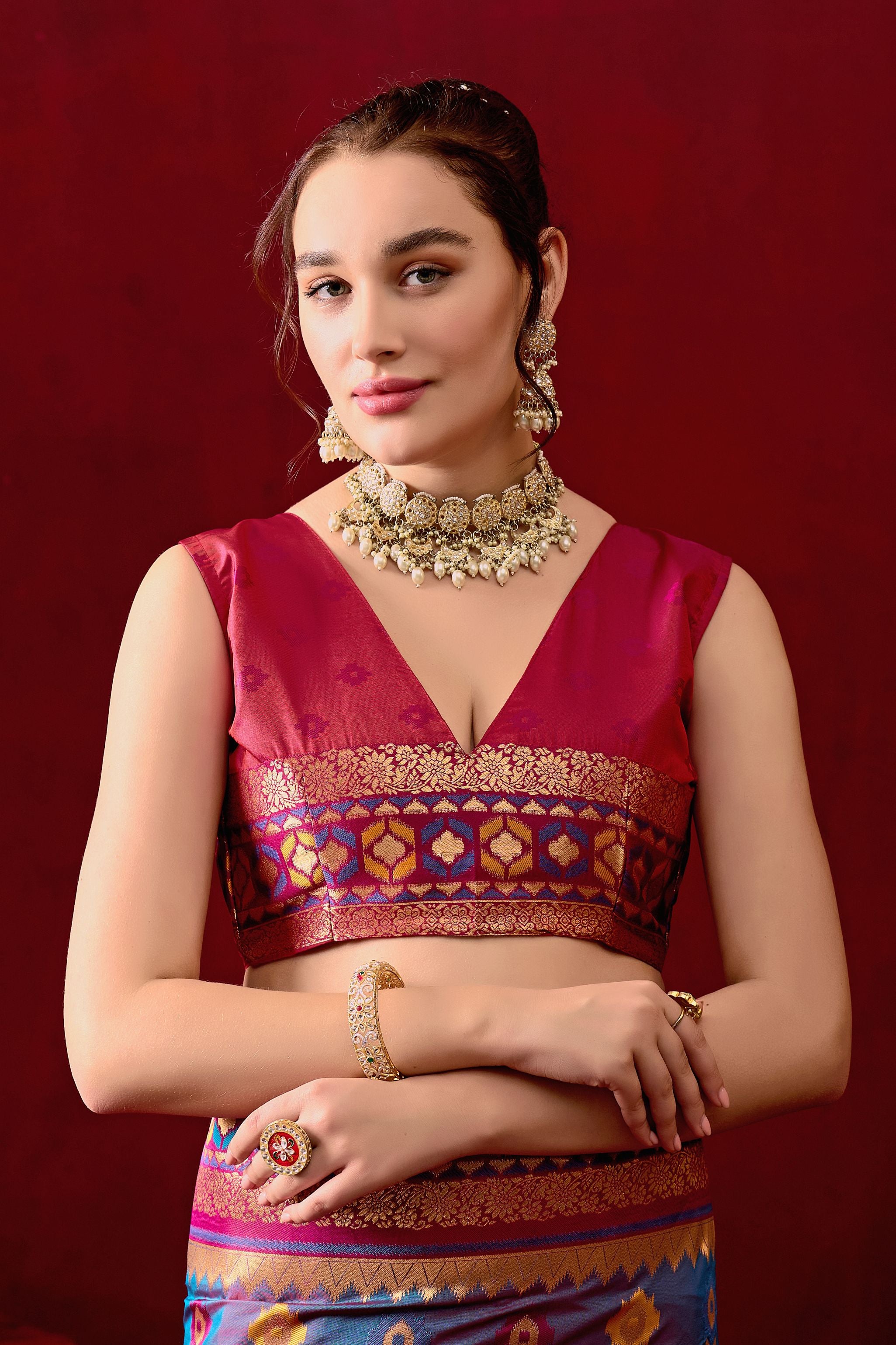 Vasanti Rama & Wine Contrast Banarasi Silk Saree