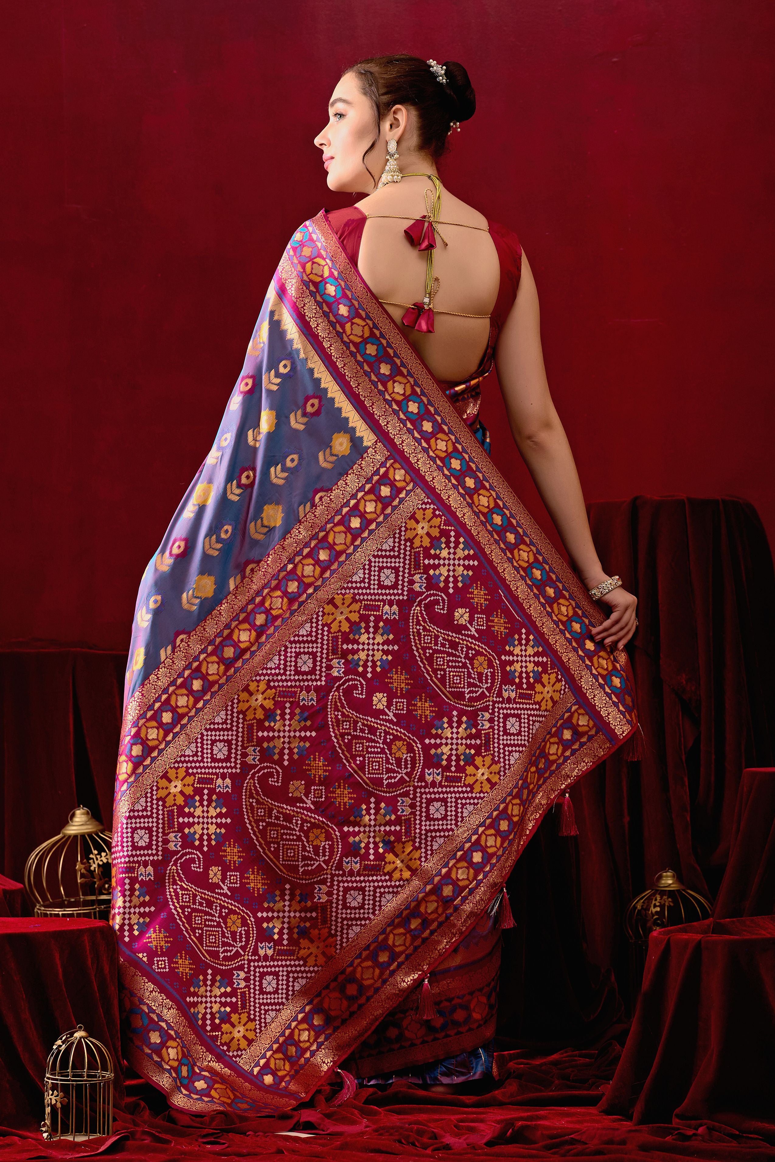 Vasanti Rama & Wine Contrast Banarasi Silk Saree
