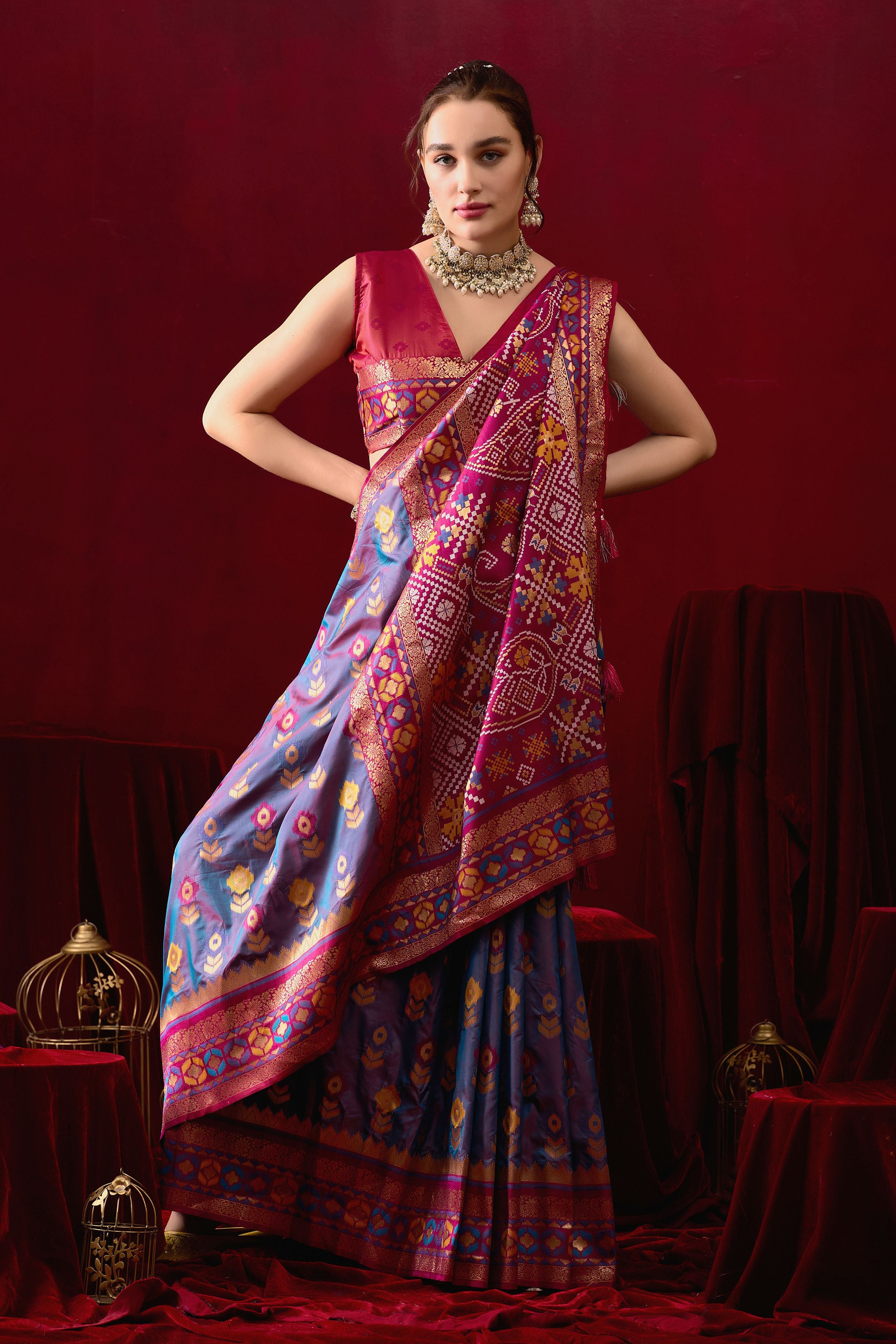 Vasanti Rama & Wine Contrast Banarasi Silk Saree