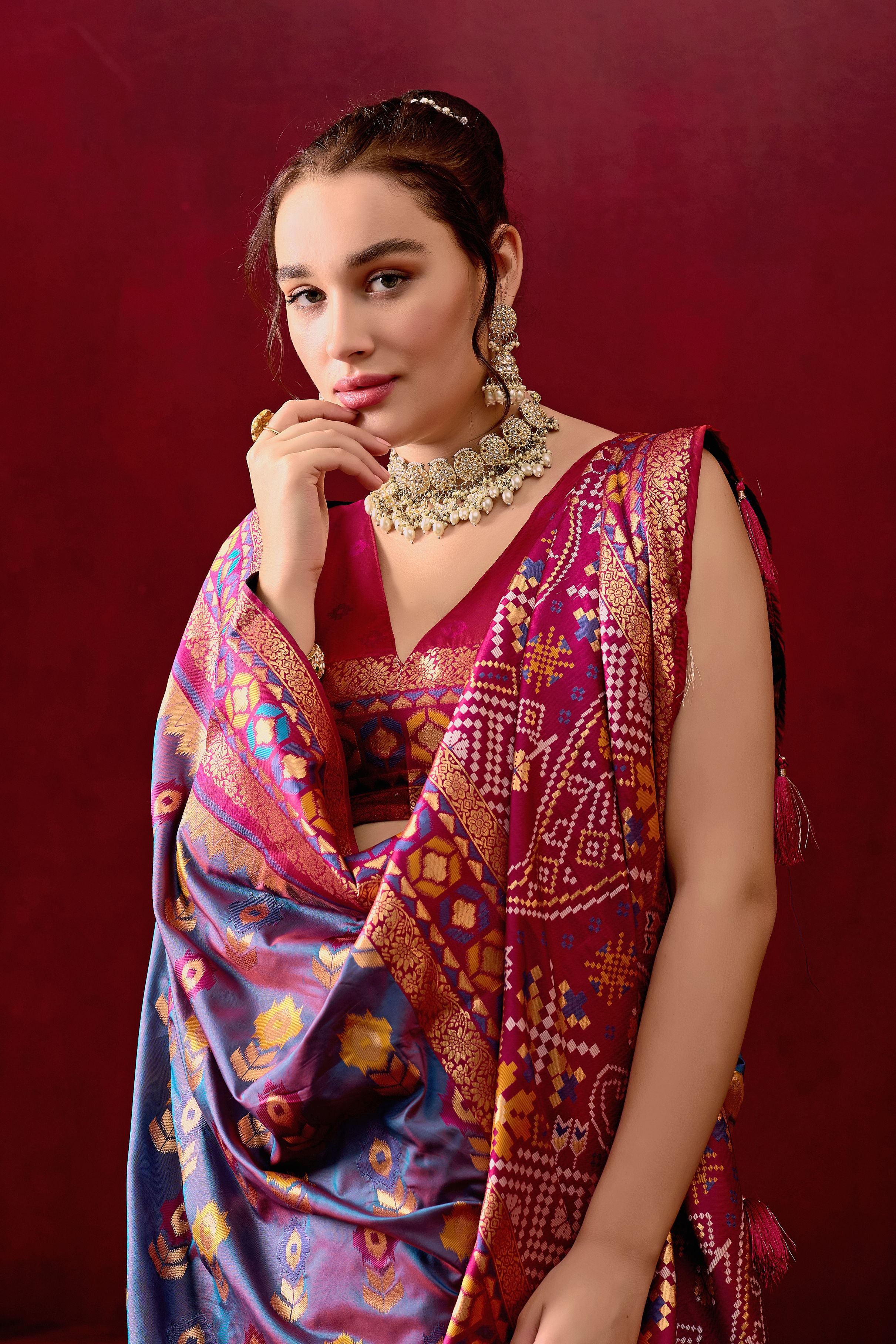 Vasanti Rama & Wine Contrast Banarasi Silk Saree