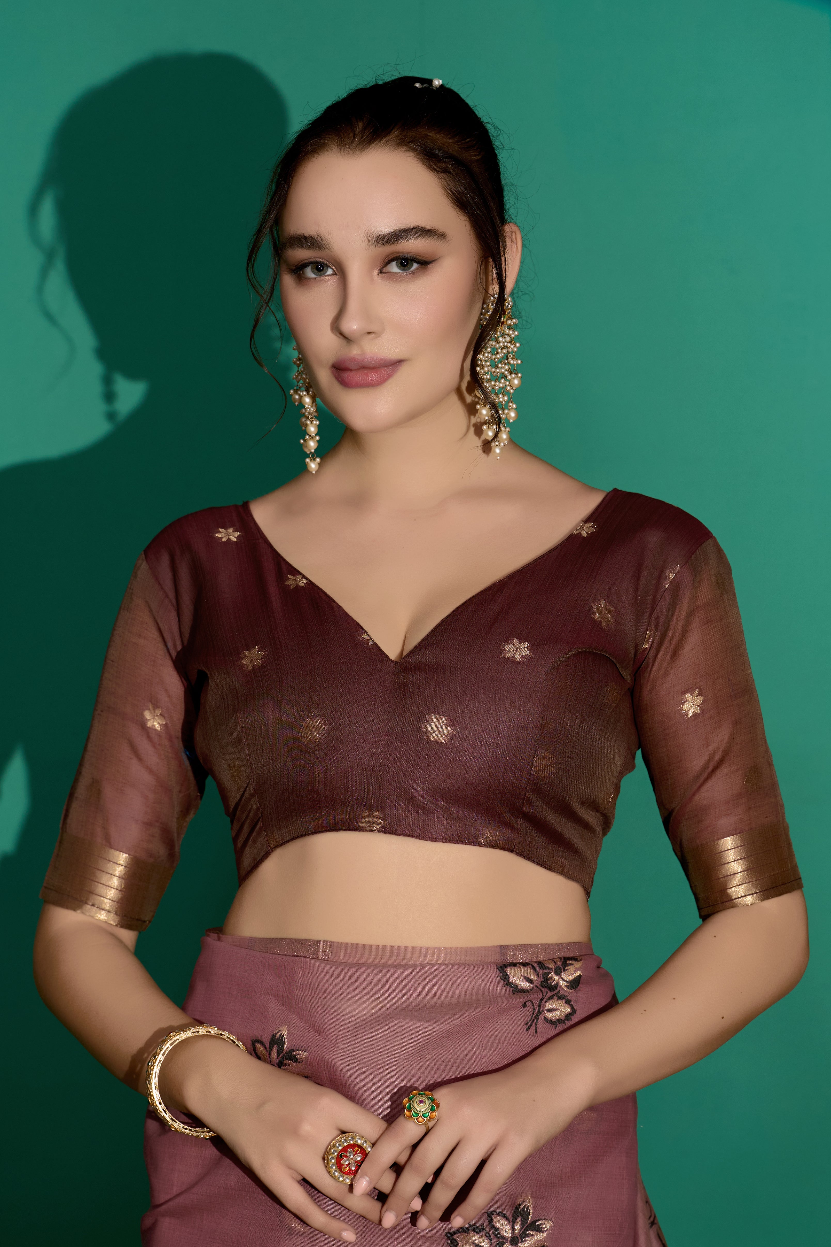 Kathavastra Woven Floral Design Muga Cotton Saree in Wine