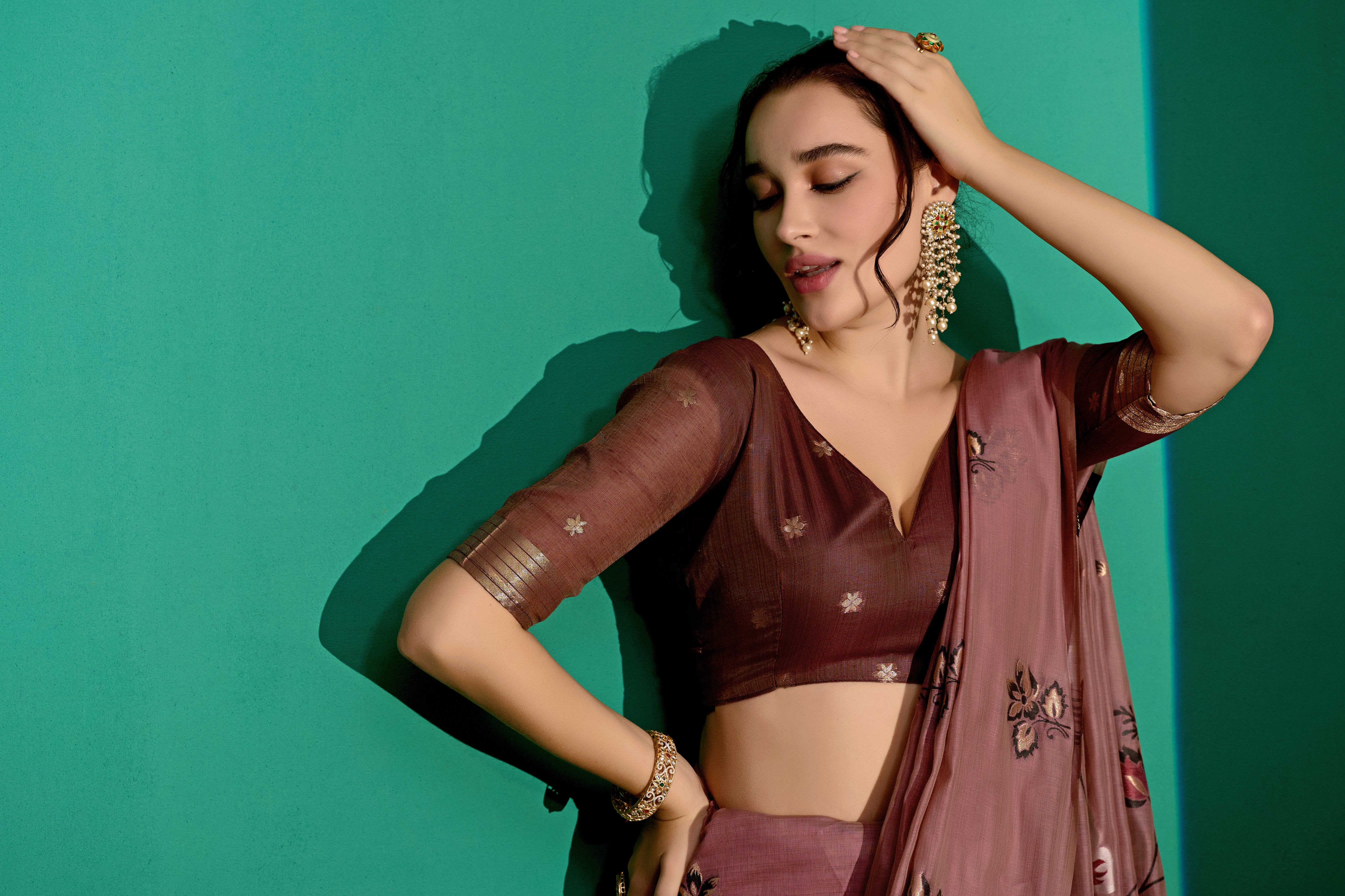 Kathavastra Woven Floral Design Muga Cotton Saree in Wine