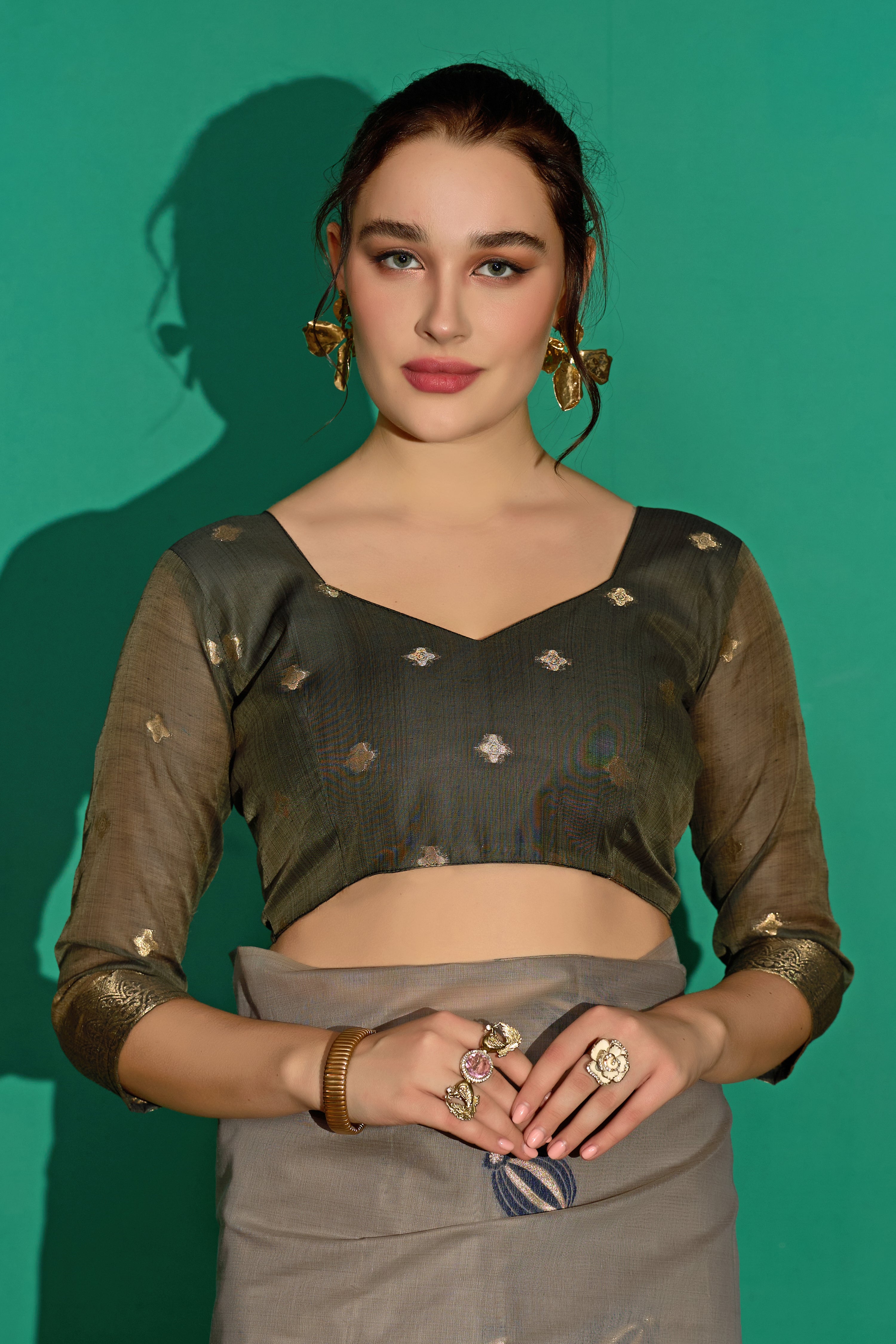 Lotus Bloom Woven Muga Cotton Saree in Gray