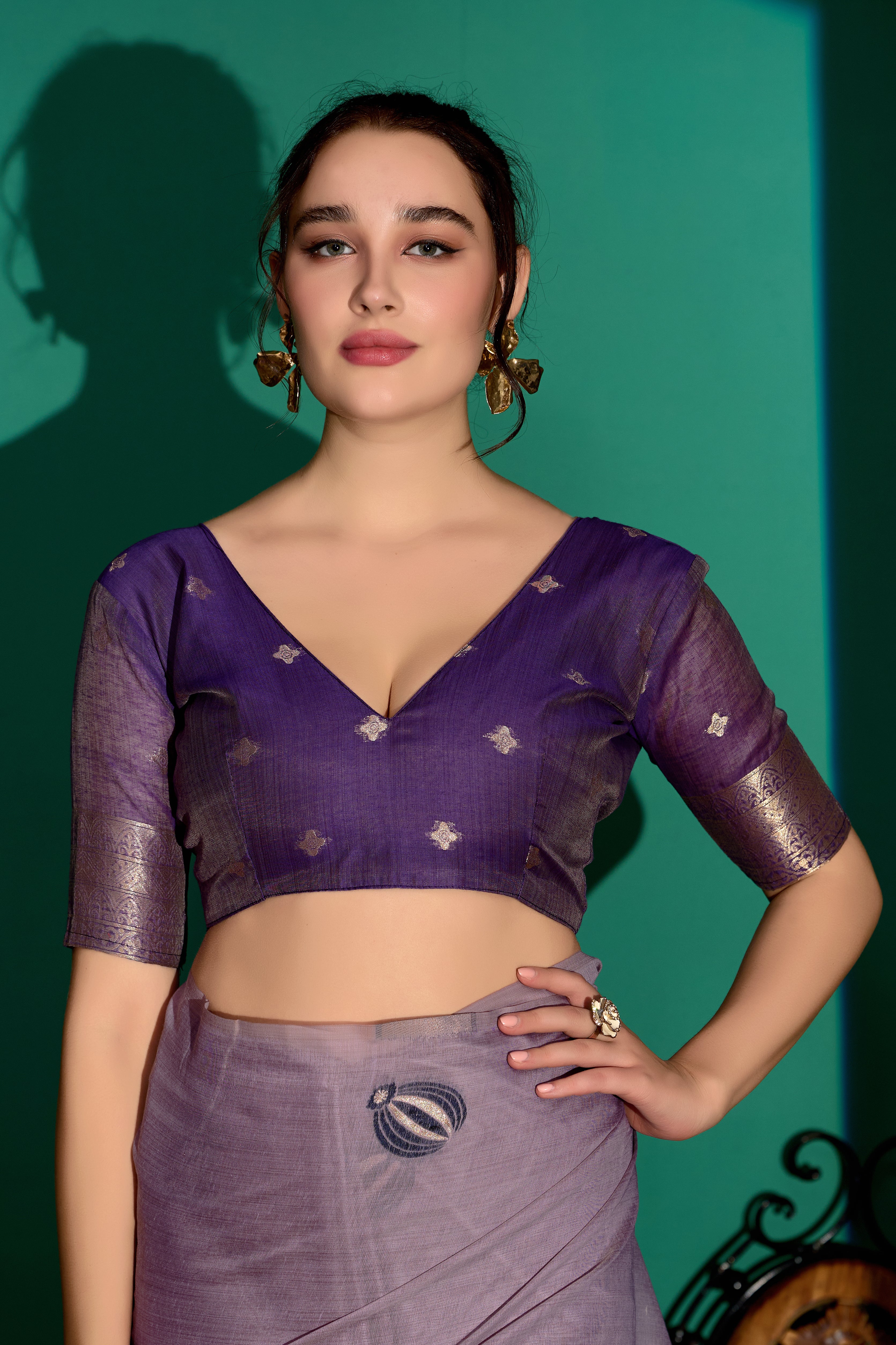 Lotus Bloom Woven Muga Cotton Saree in Lavender