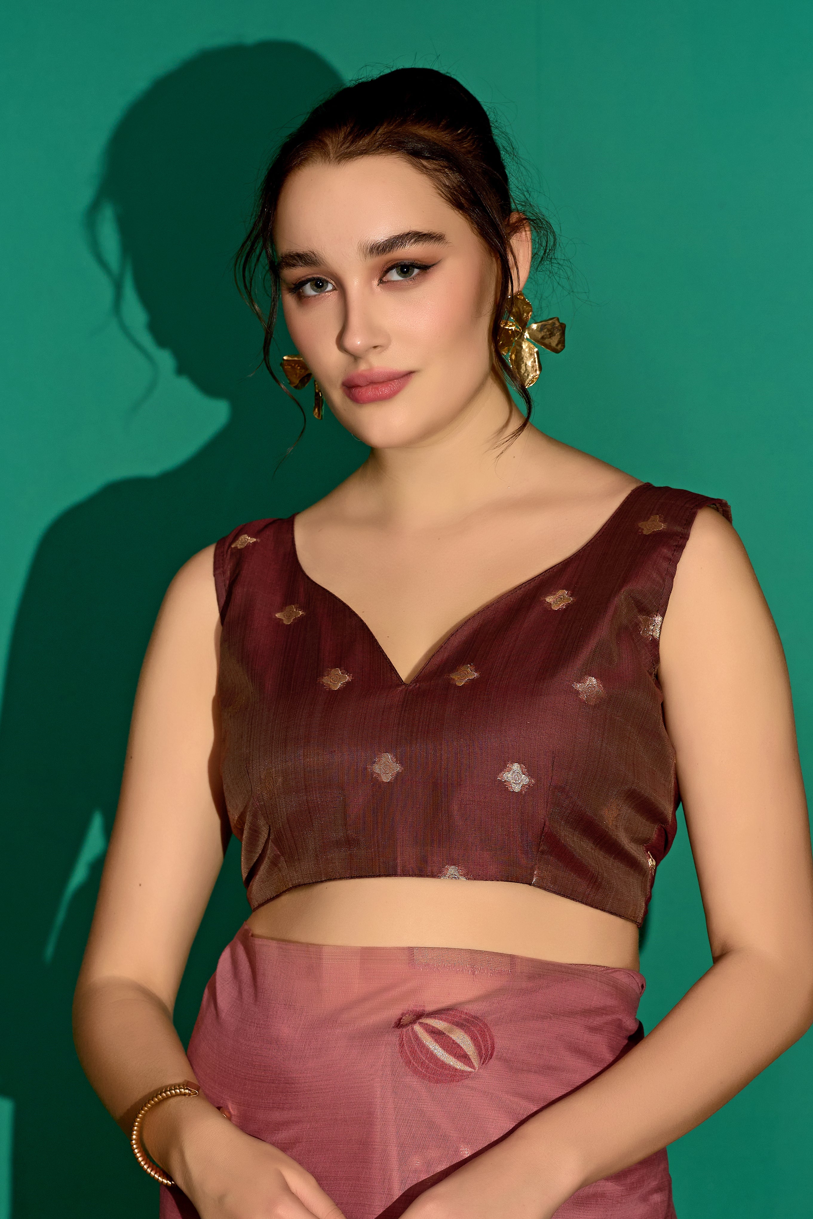 Lotus Bloom Woven Muga Cotton Saree in Wine