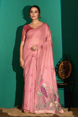 Lotus Bloom Woven Muga Cotton Saree in Pink