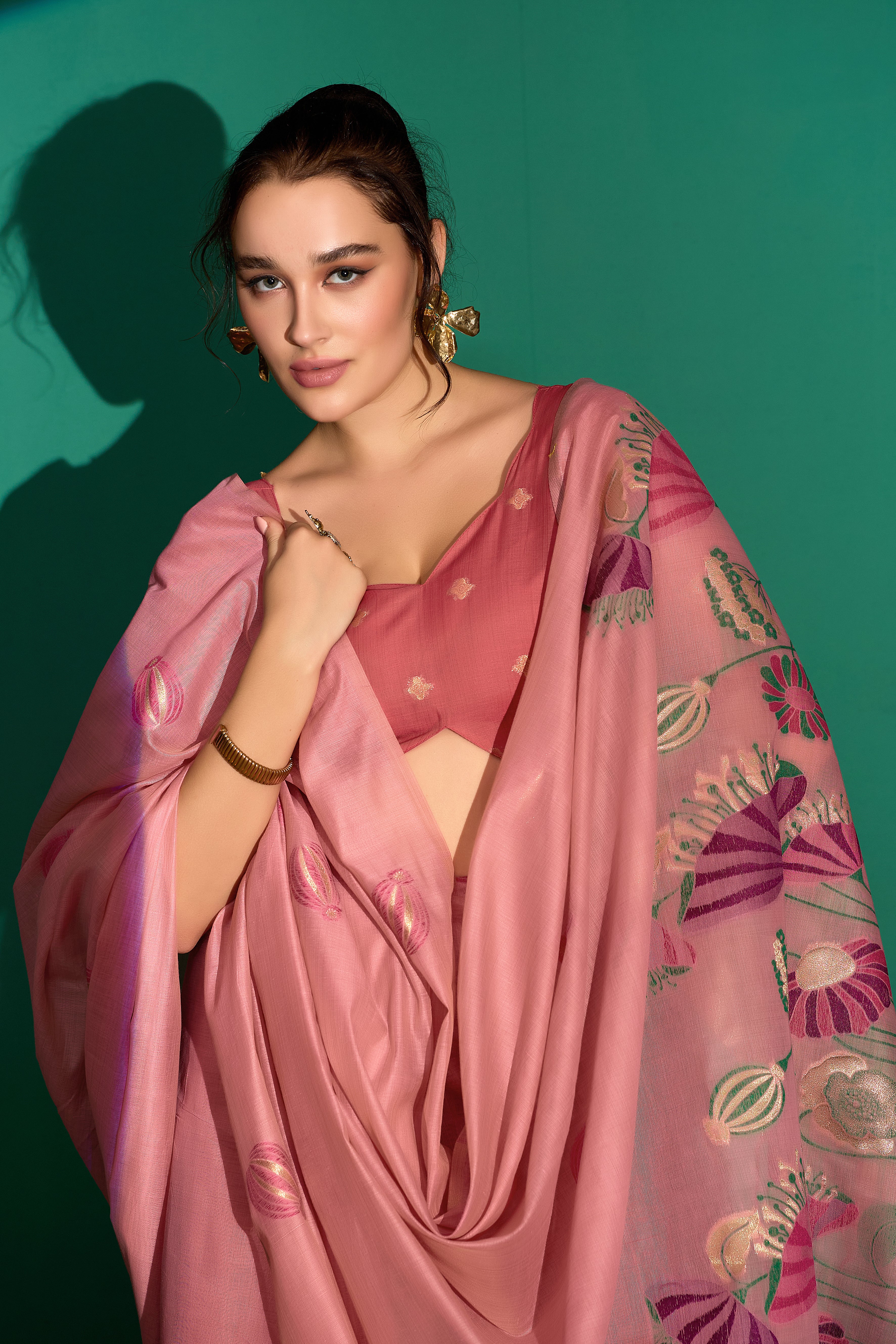 Lotus Bloom Woven Muga Cotton Saree in Pink