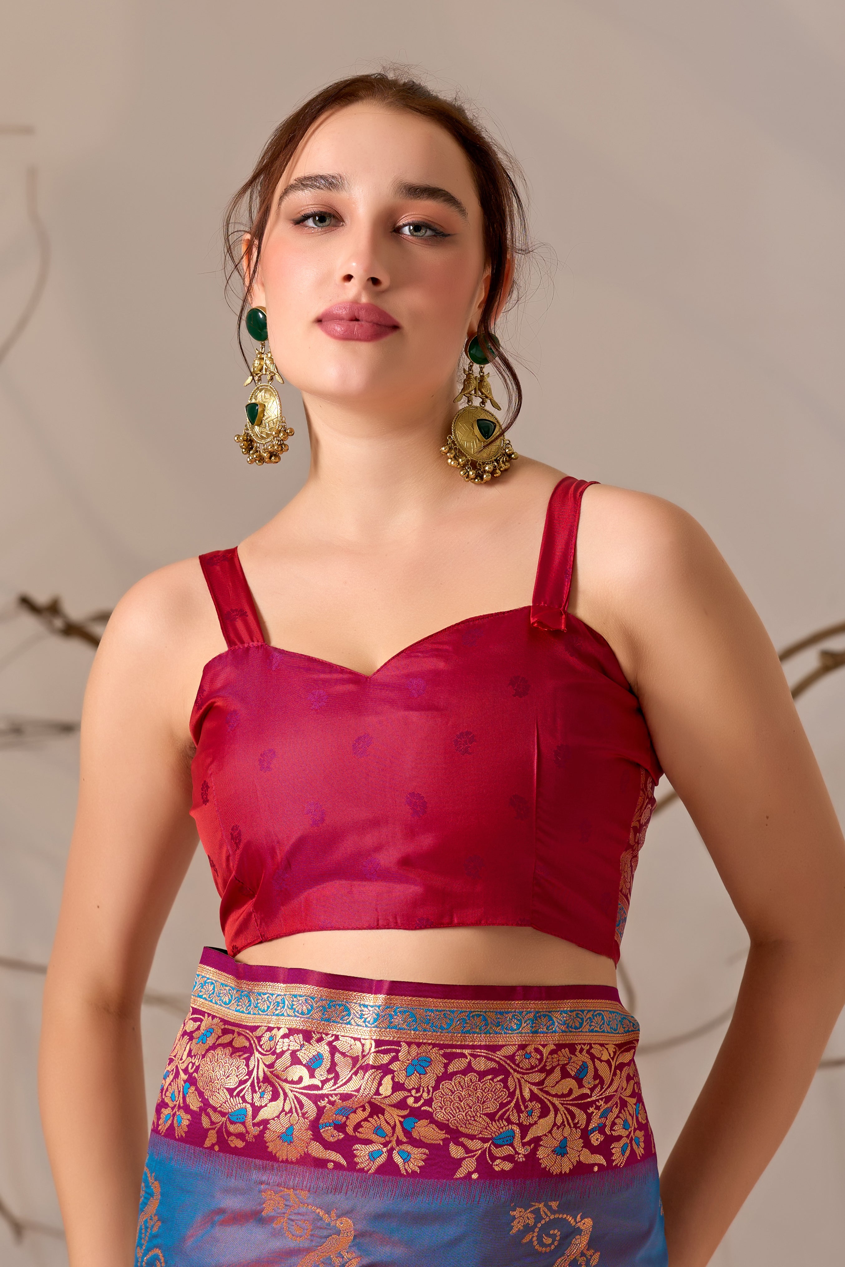 Banarasi Silk Saree with Peacock & Parrot Motifs in Rama