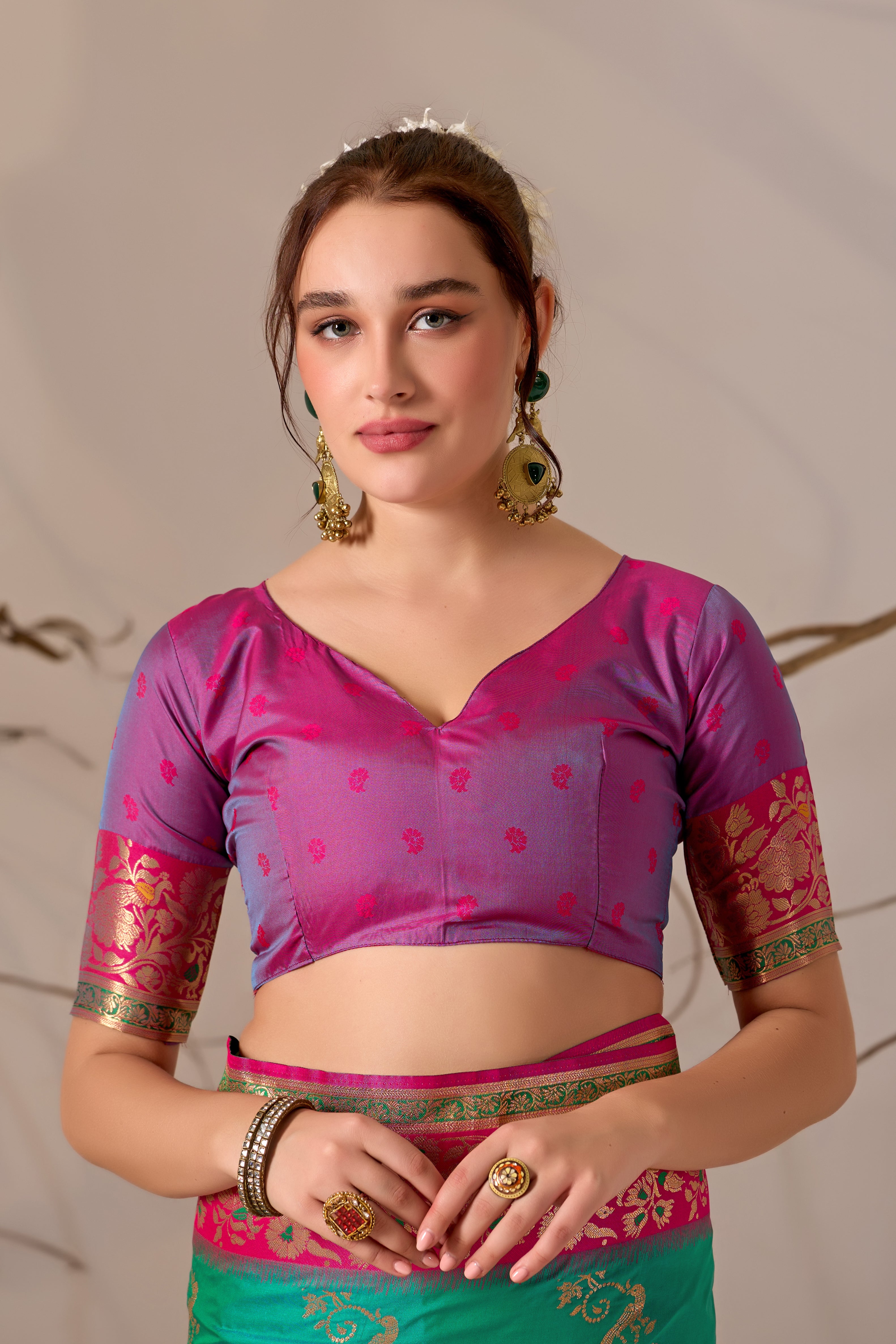 Banarasi Silk Saree with Peacock & Parrot Motifs in Parrot Green