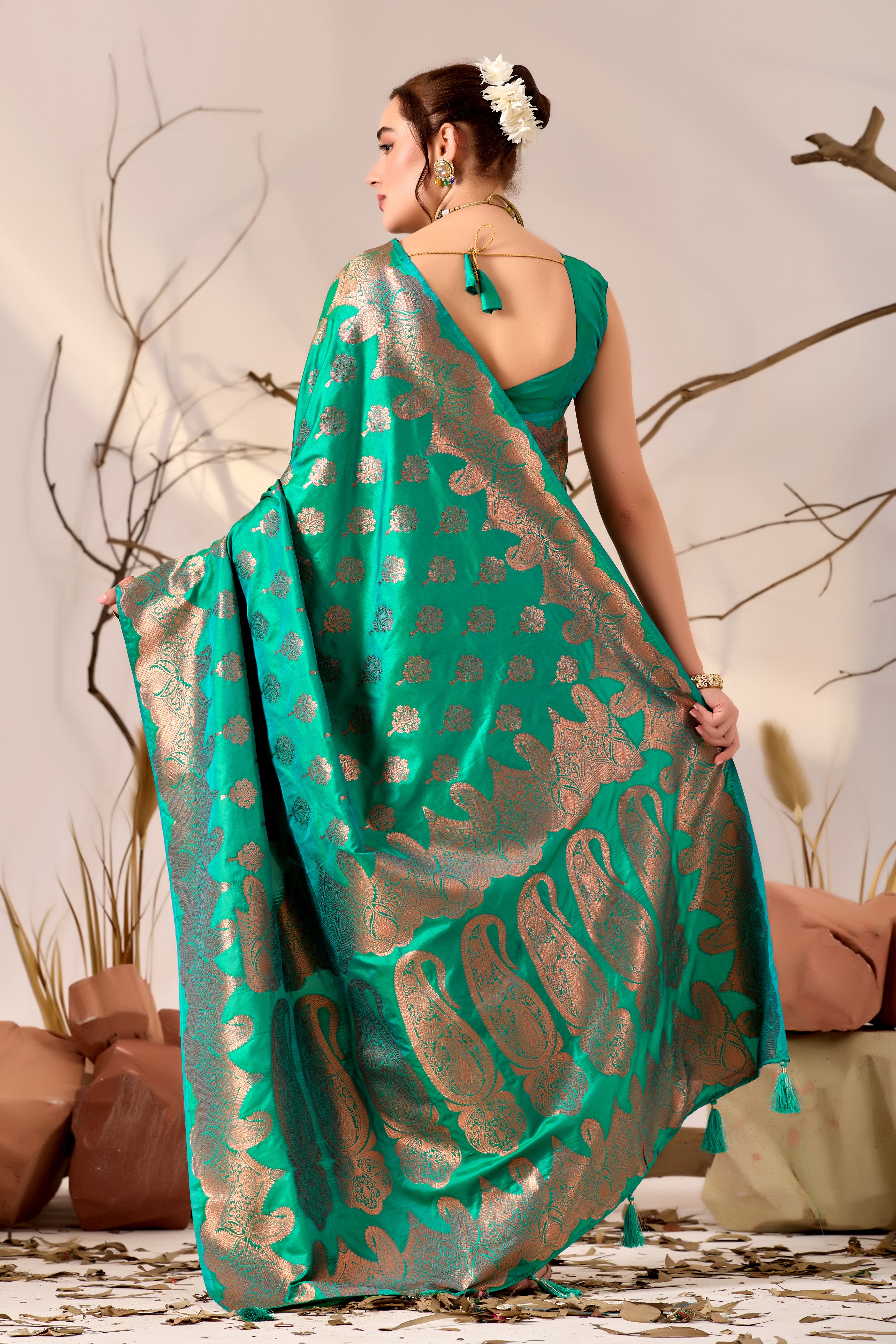 Charita Rose Banarasi Silk in Perrot Green