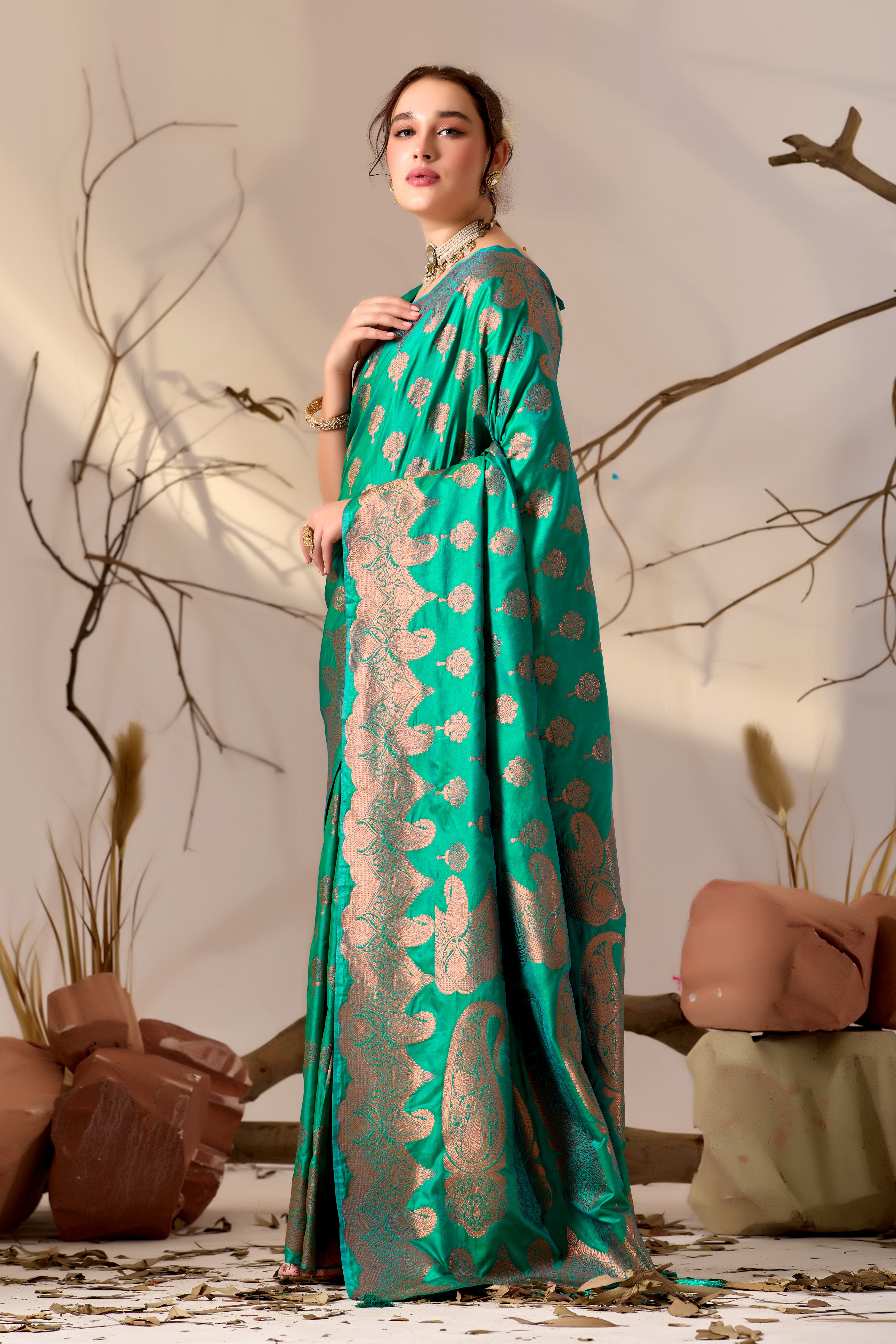 Charita Rose Banarasi Silk in Perrot Green