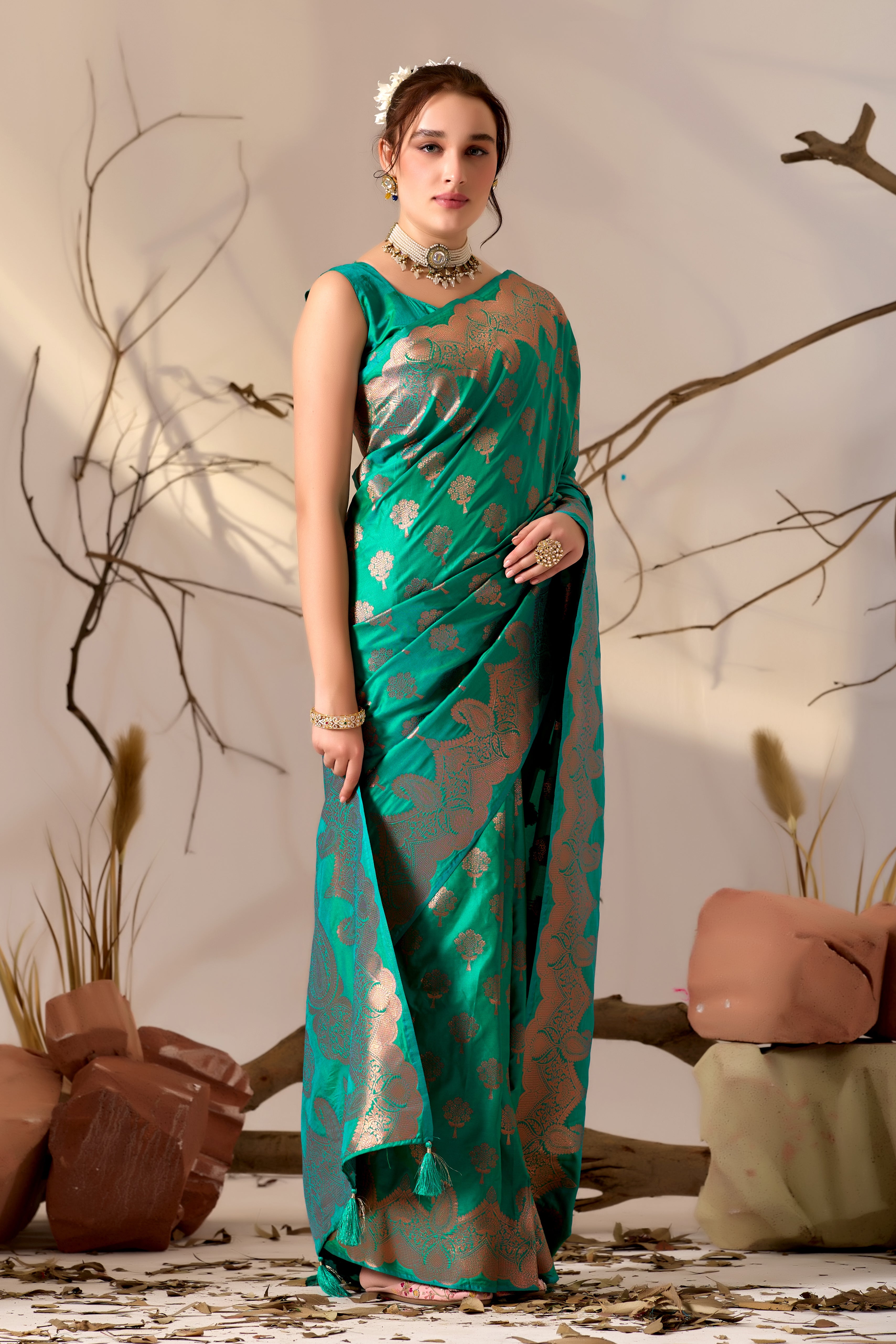 Charita Rose Banarasi Silk in Perrot Green