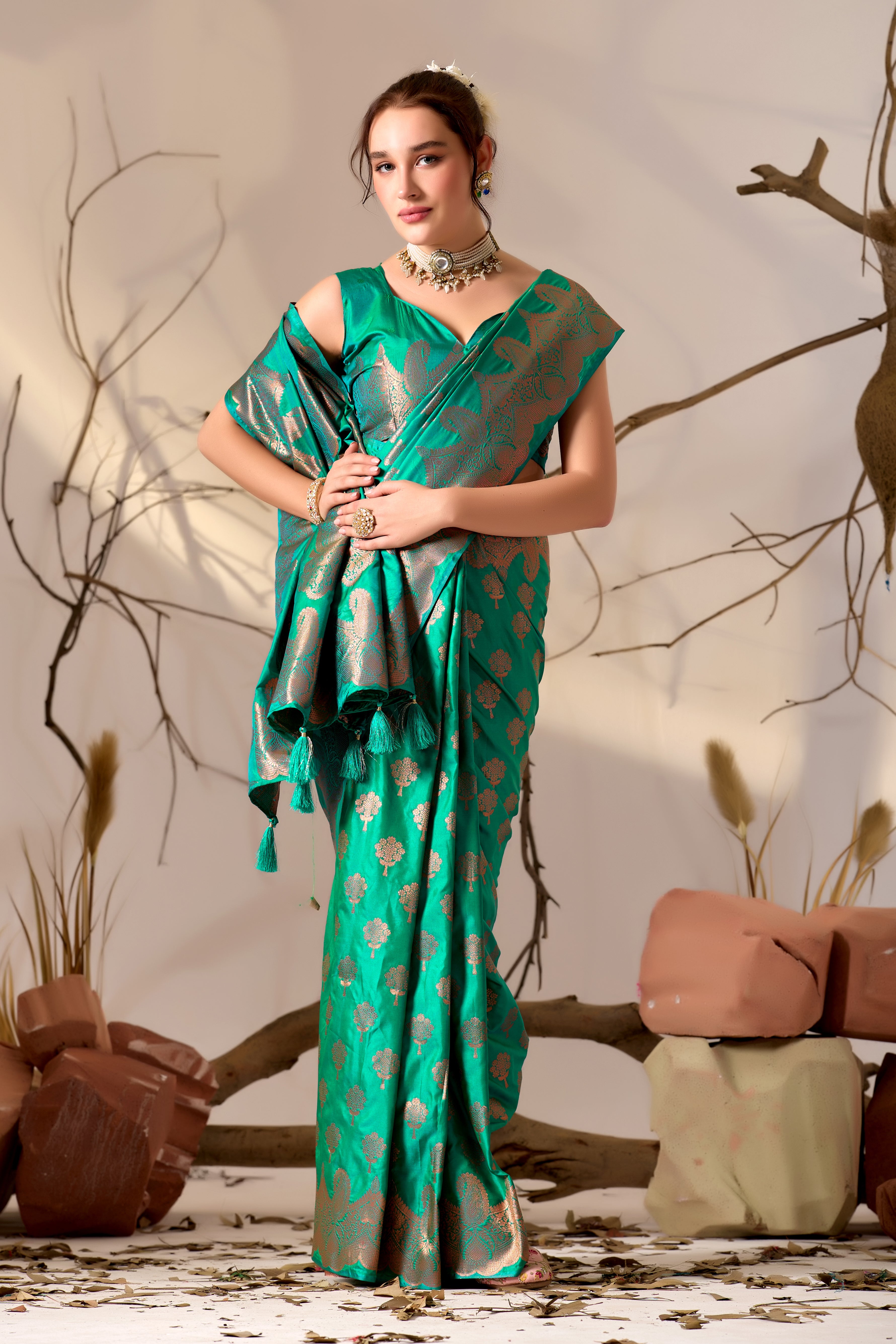 Charita Rose Banarasi Silk in Perrot Green